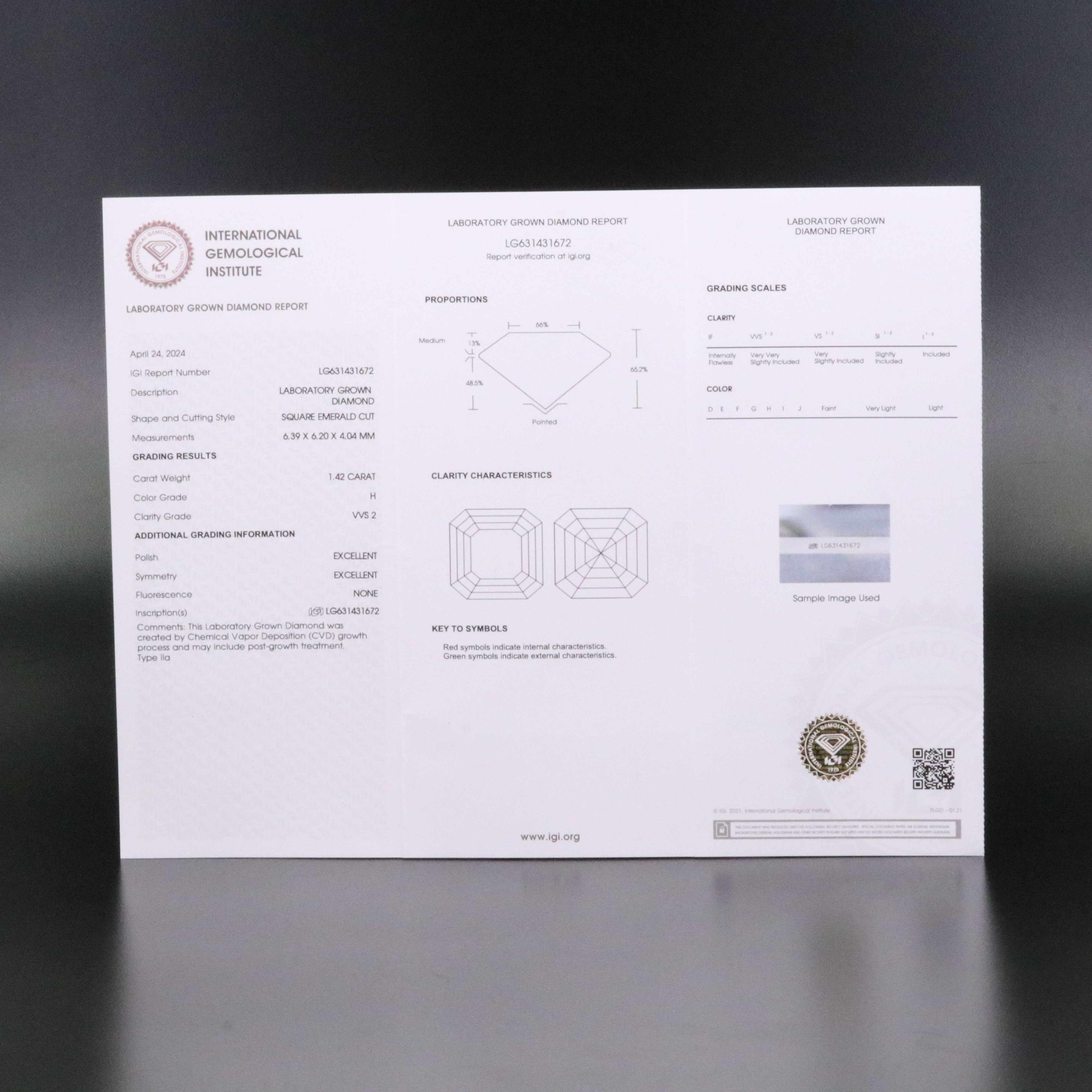 Loose 1.42 CT Lab Grown Diamond with IGI Report