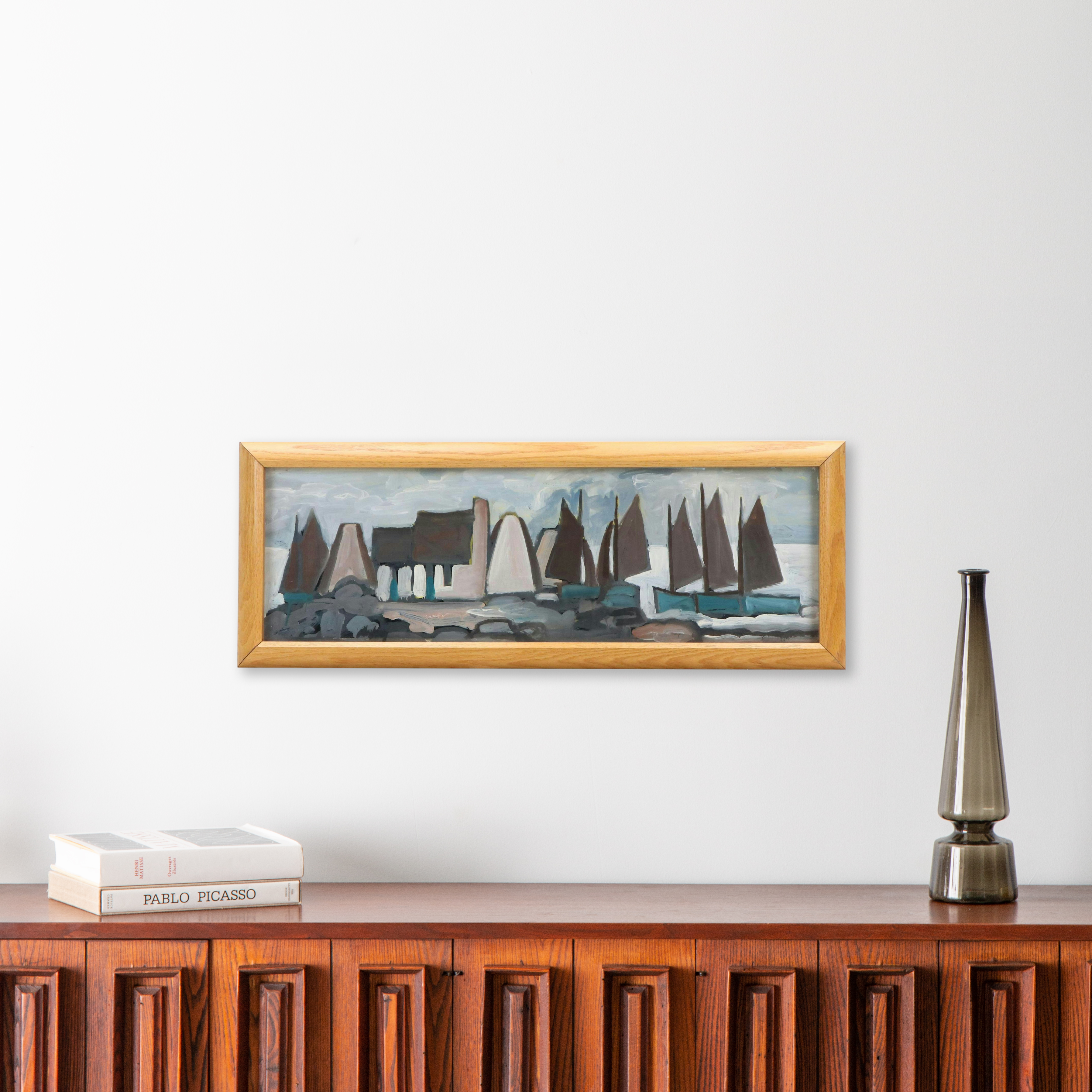 Markey Robinson Gouache Painting "Sailboats Clustering Around Cottages"