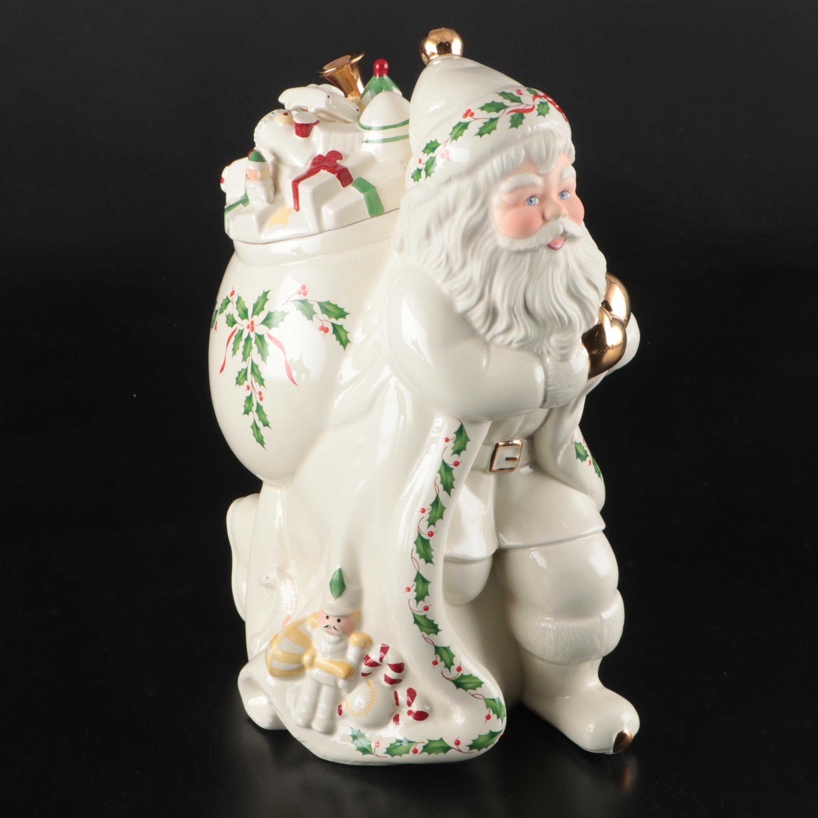 Lenox Holiday Collection Porcelain Carousel Centerpiece and Santa Cookie Jar