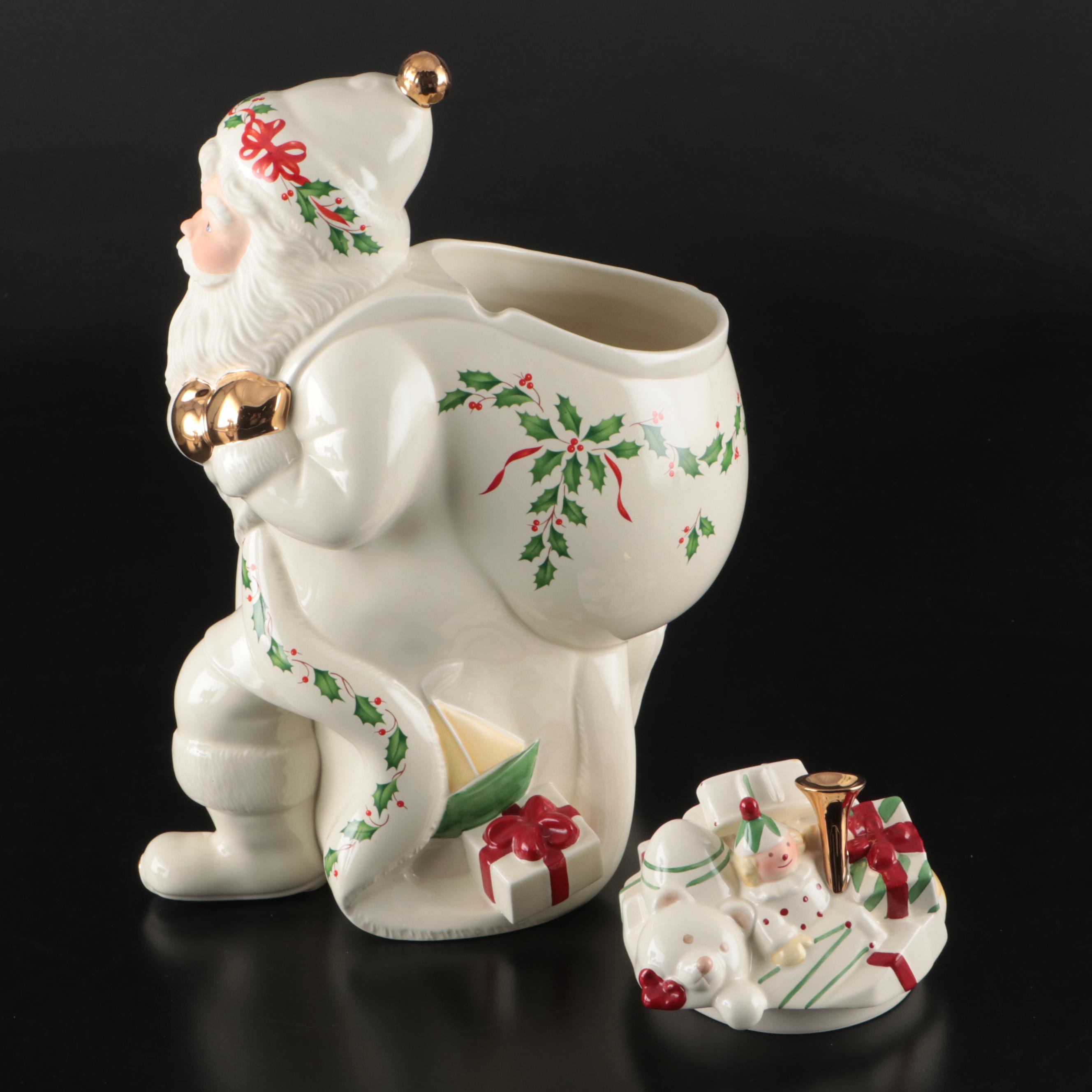 Lenox Holiday Collection Porcelain Carousel Centerpiece and Santa Cookie Jar