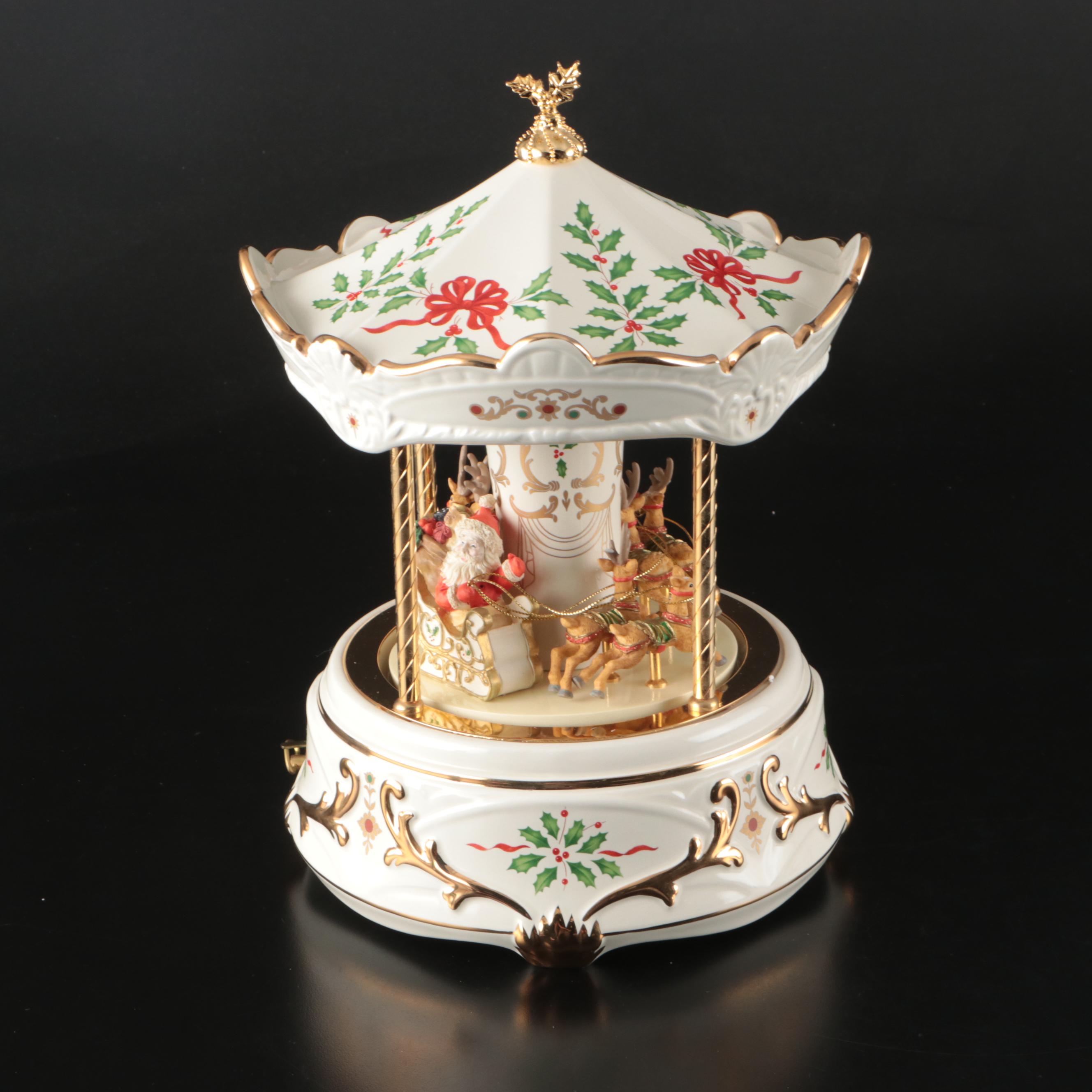 Lenox Holiday Collection Porcelain Carousel Centerpiece and Santa Cookie Jar