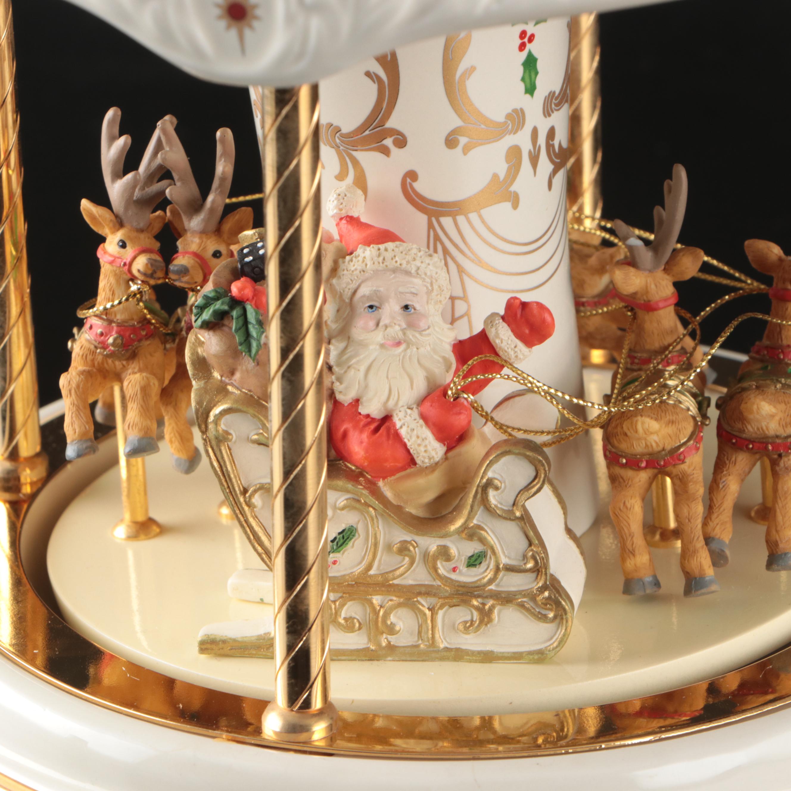 Lenox Holiday Collection Porcelain Carousel Centerpiece and Santa Cookie Jar