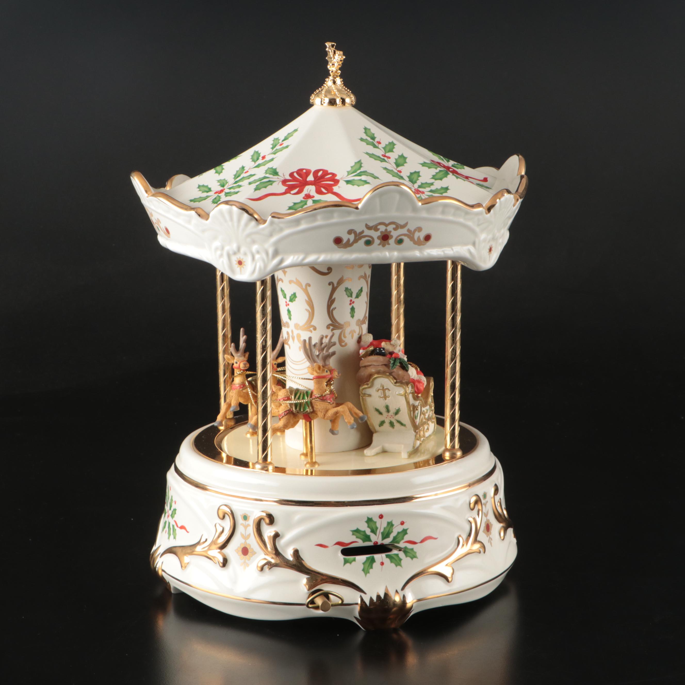 Lenox Holiday Collection Porcelain Carousel Centerpiece and Santa Cookie Jar