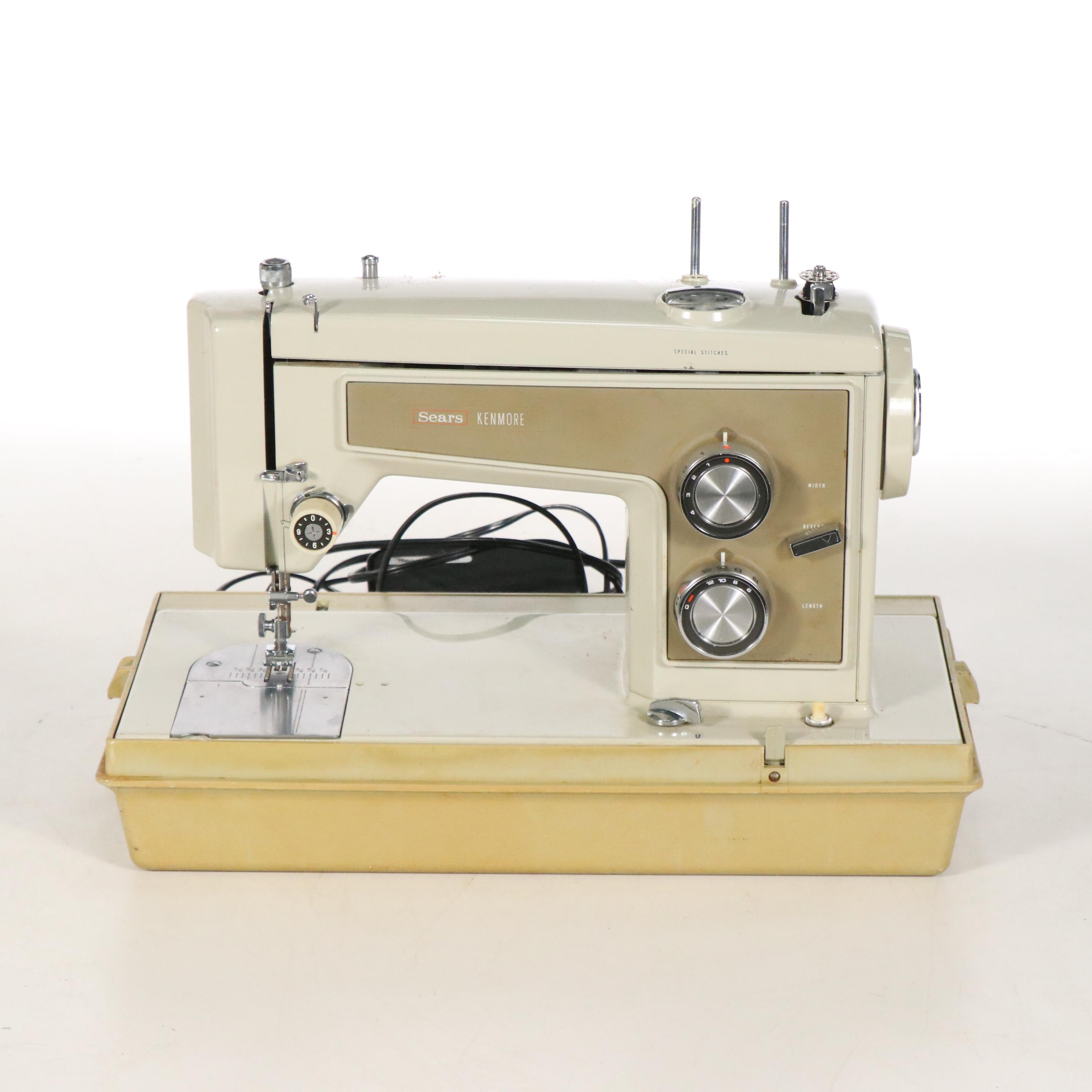 Sears Kenmore Electric Sewing Machine with Portable Case and Notions