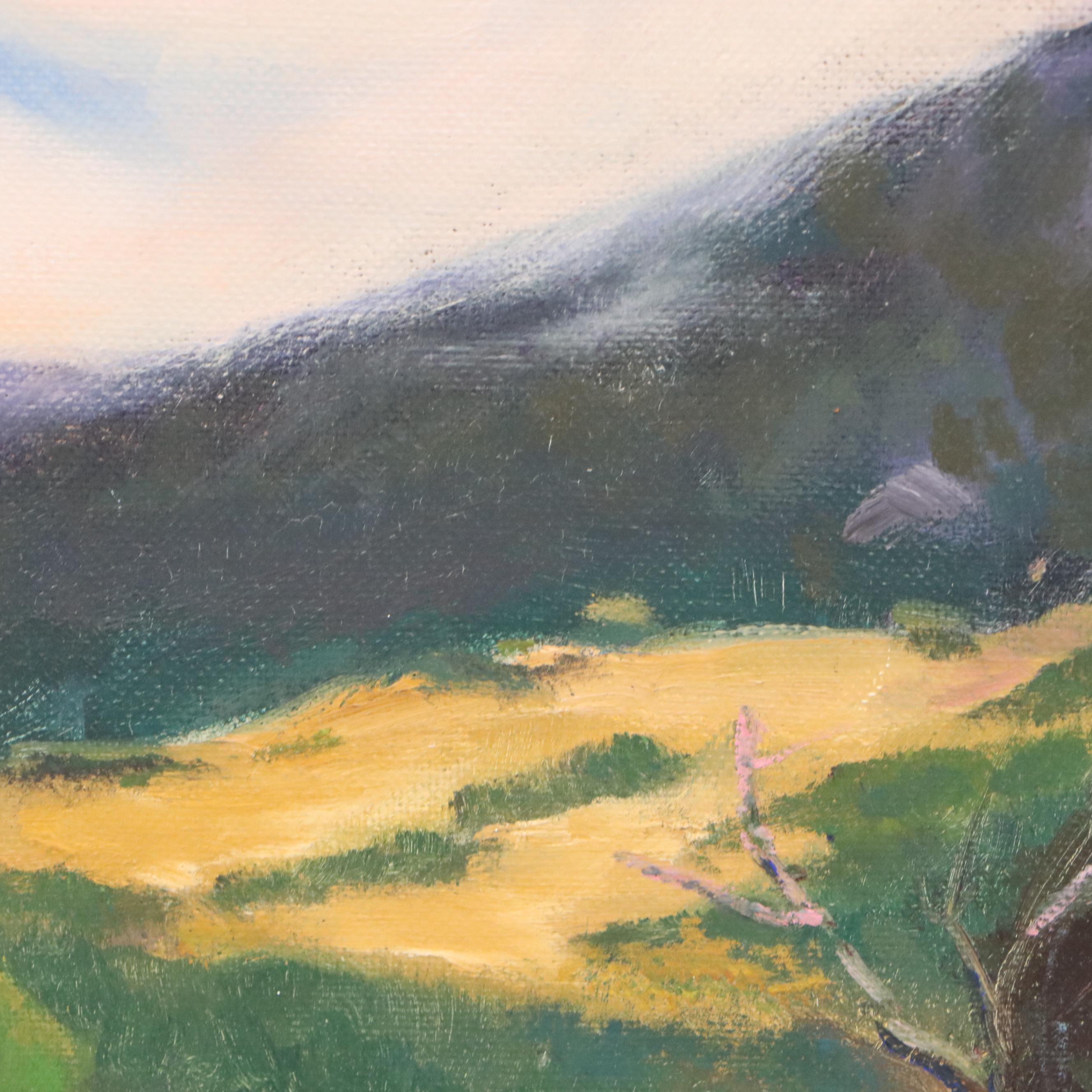 Oil Painting of Mountain Landscape with Dead Tree, Mid to Late 20th Century