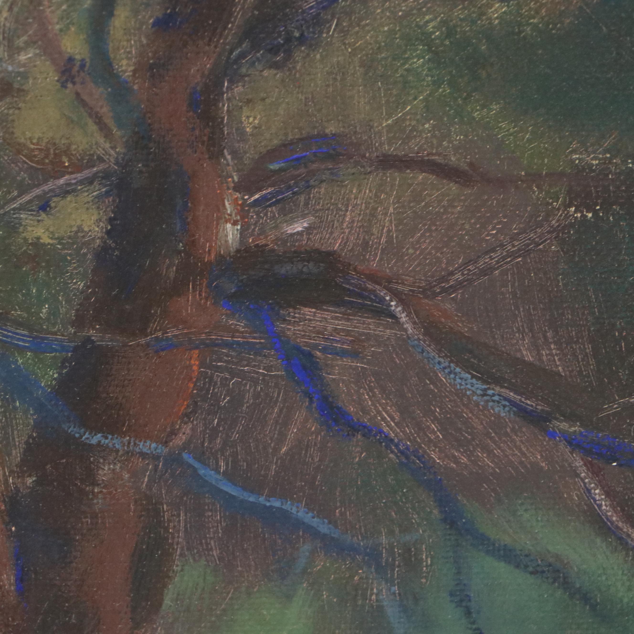 Oil Painting of Mountain Landscape with Dead Tree, Mid to Late 20th Century