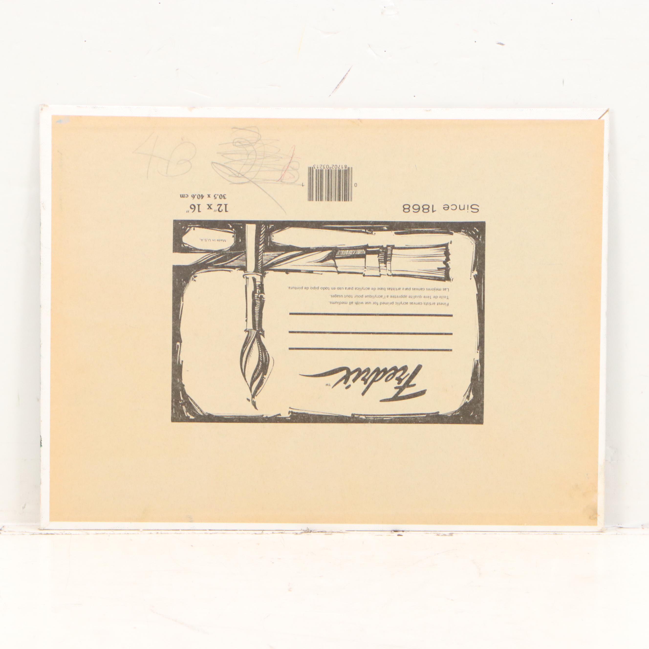 Oil Painting of Mountain Landscape with Dead Tree, Mid to Late 20th Century