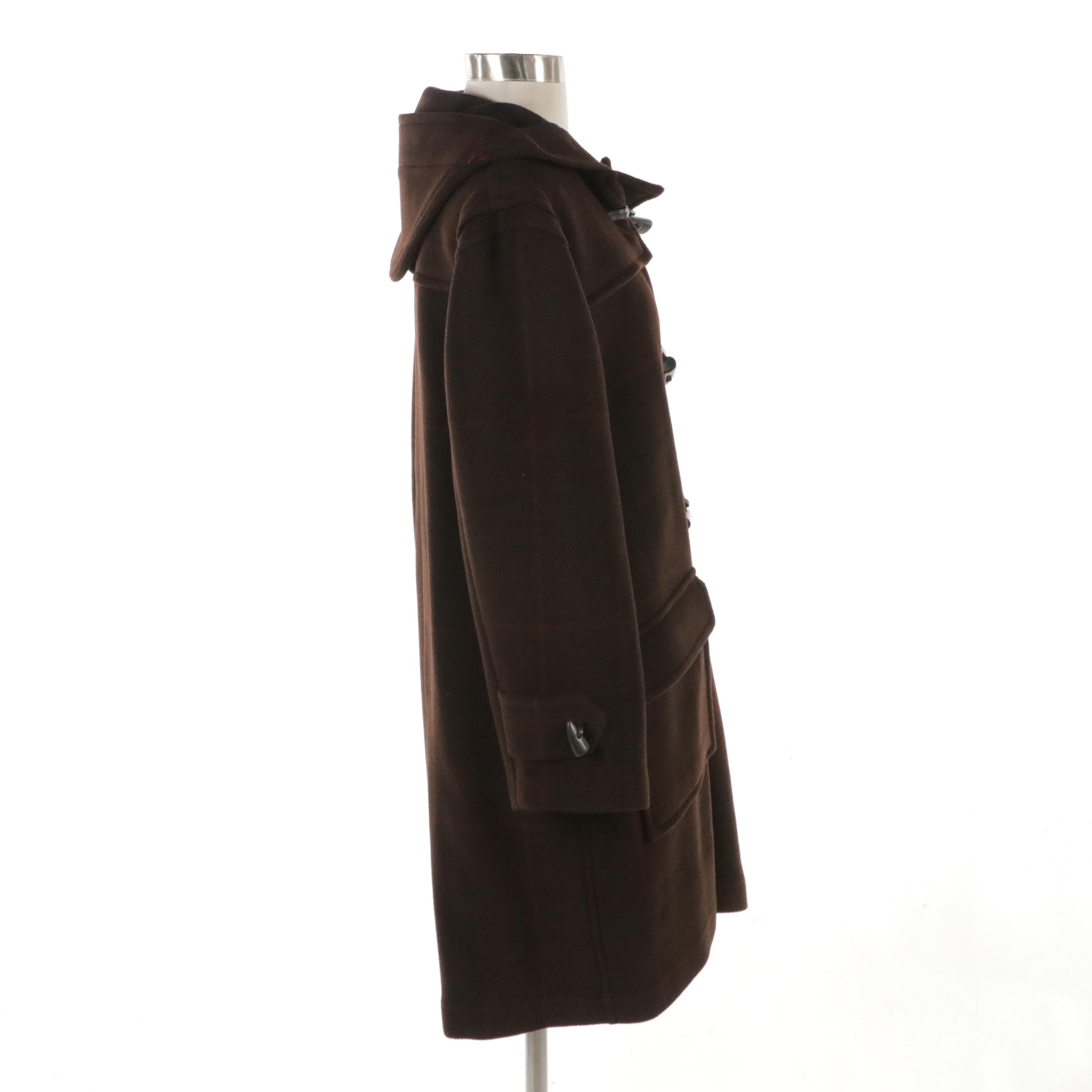 Burberry Dark Brown Plaid Wool Duffle Coat, With Tag