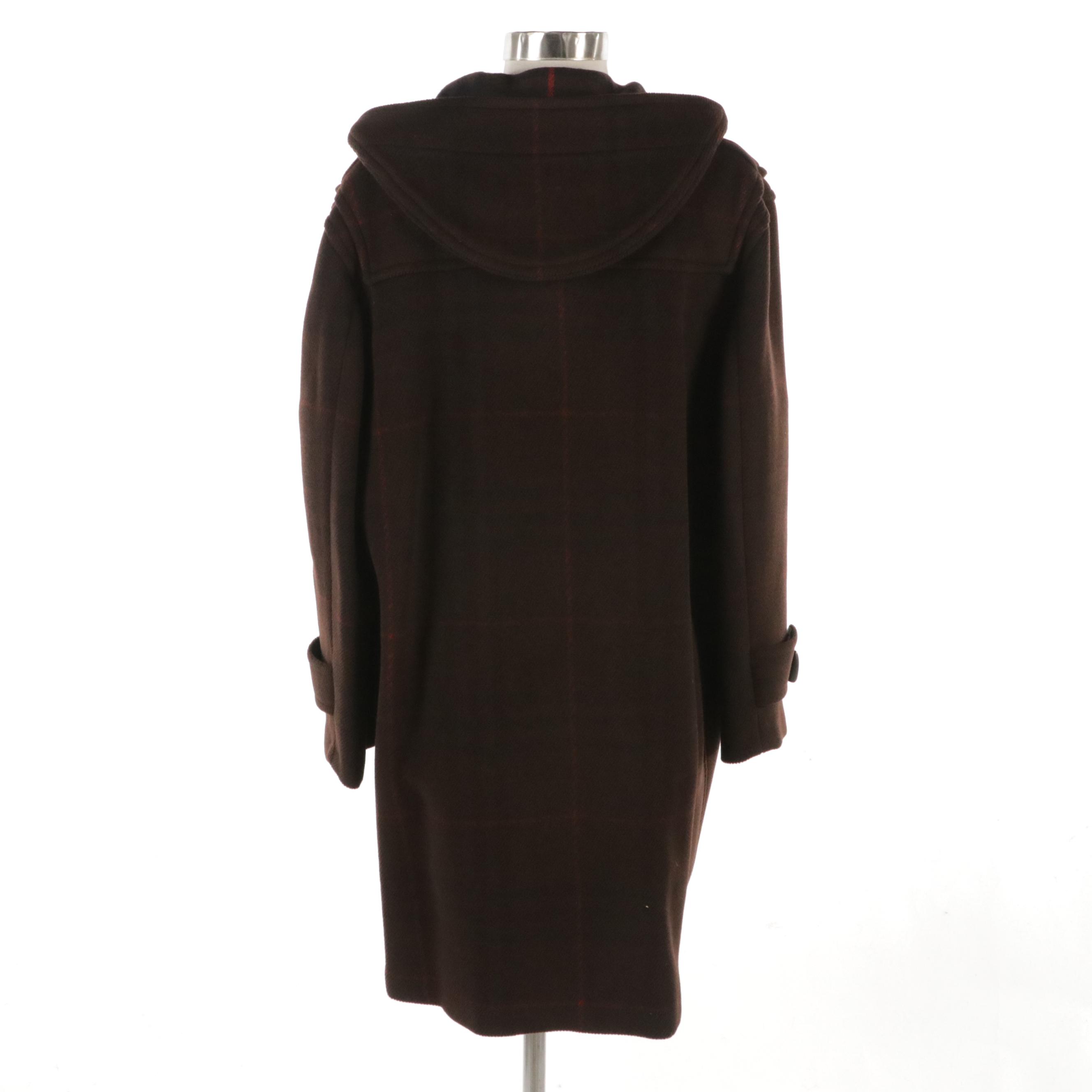 Burberry Dark Brown Plaid Wool Duffle Coat, With Tag