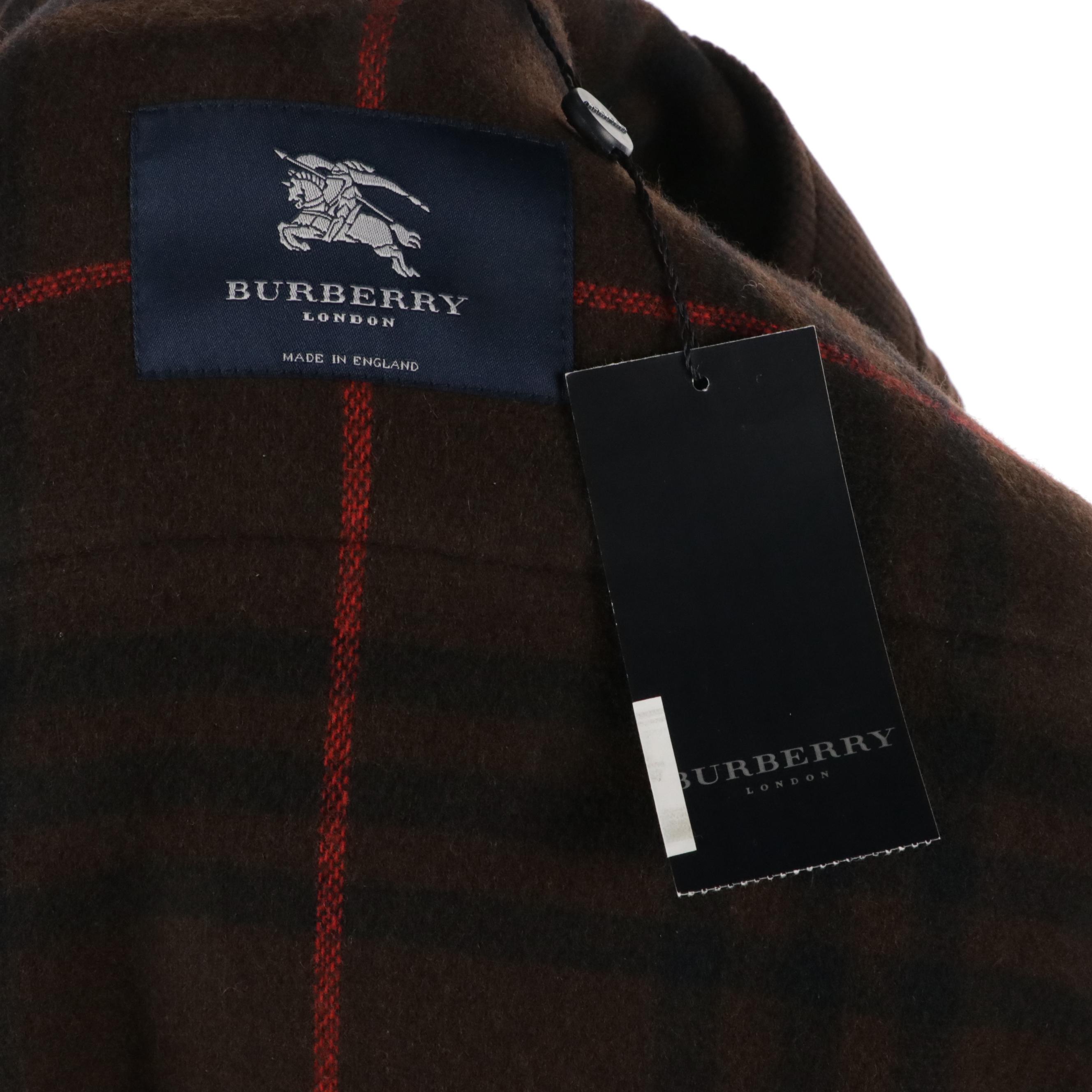 Burberry Dark Brown Plaid Wool Duffle Coat, With Tag