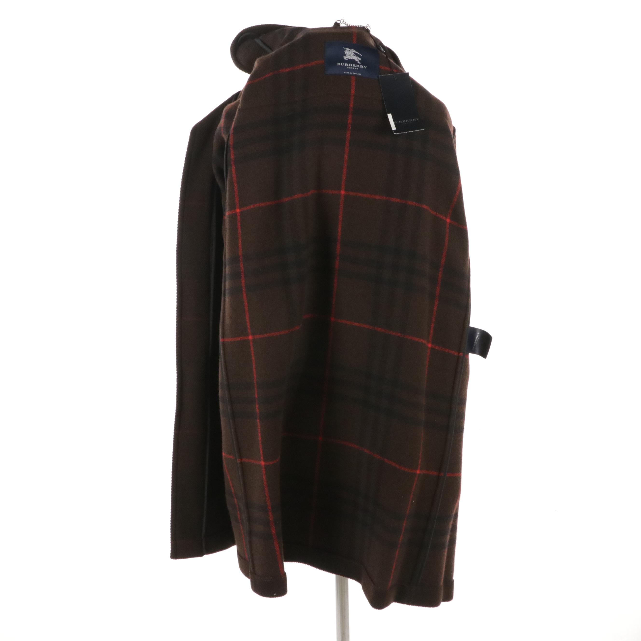Burberry Dark Brown Plaid Wool Duffle Coat, With Tag