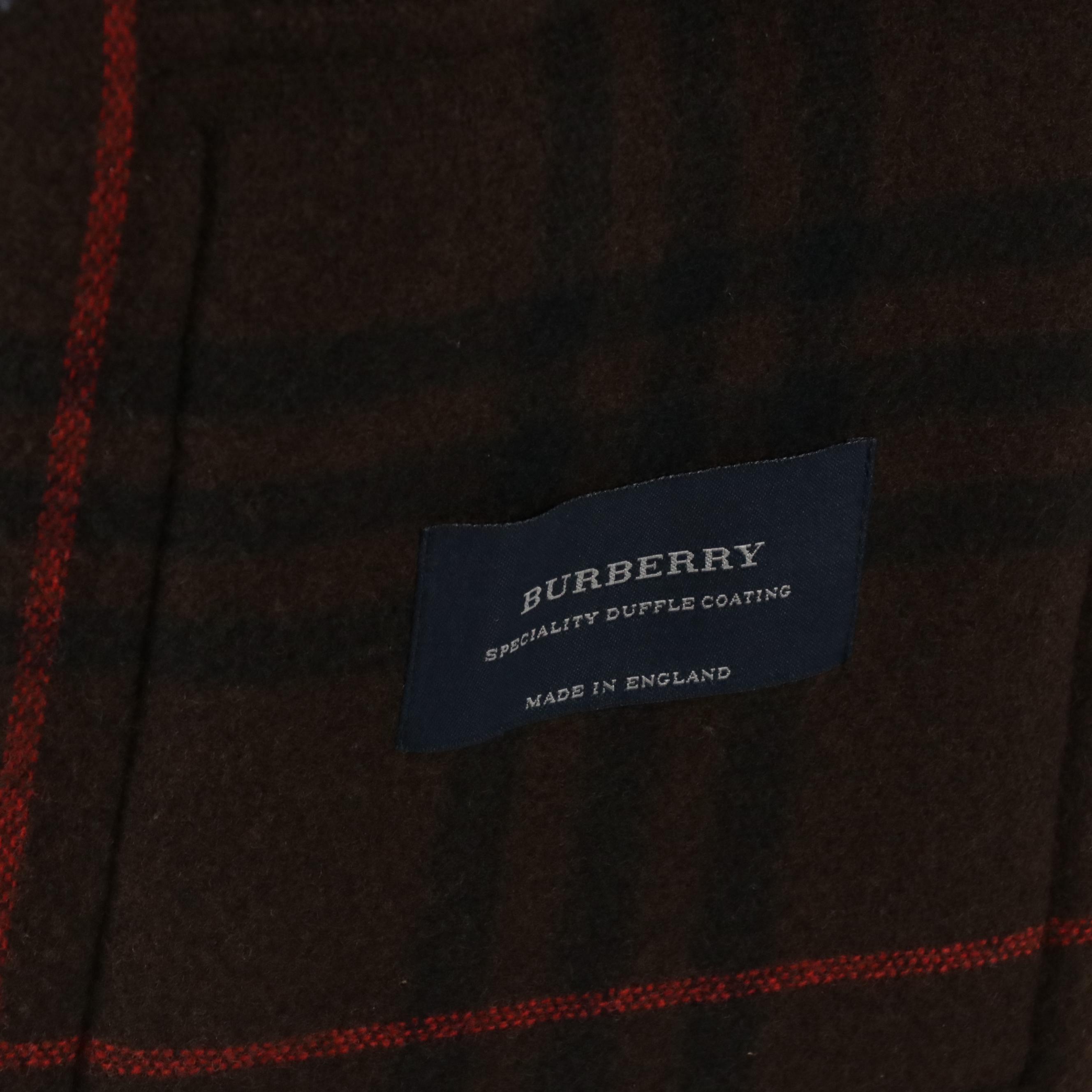 Burberry Dark Brown Plaid Wool Duffle Coat, With Tag