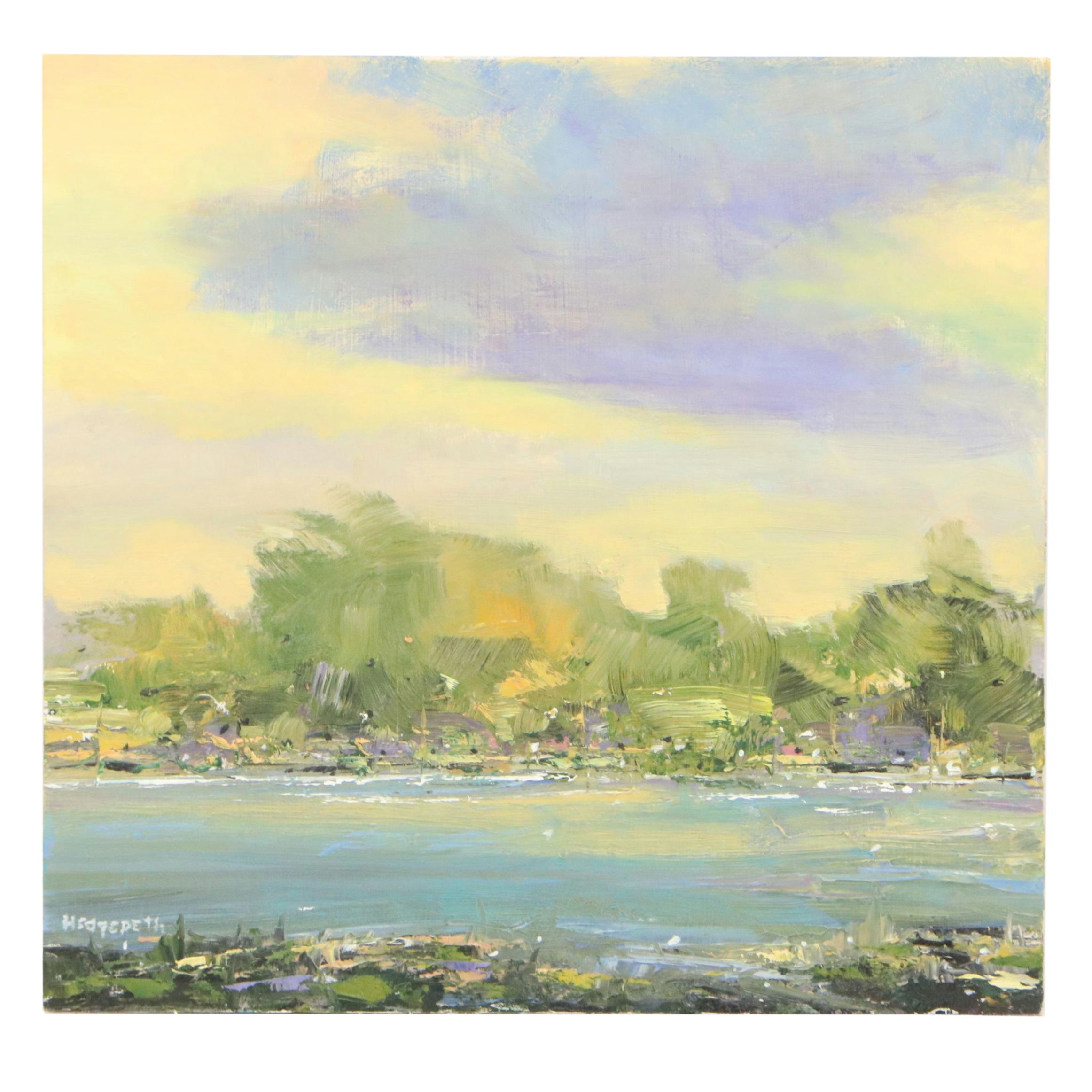 Stephen Hedgepeth Impressionistic Oil Painting of Riverbank, 21st Century
