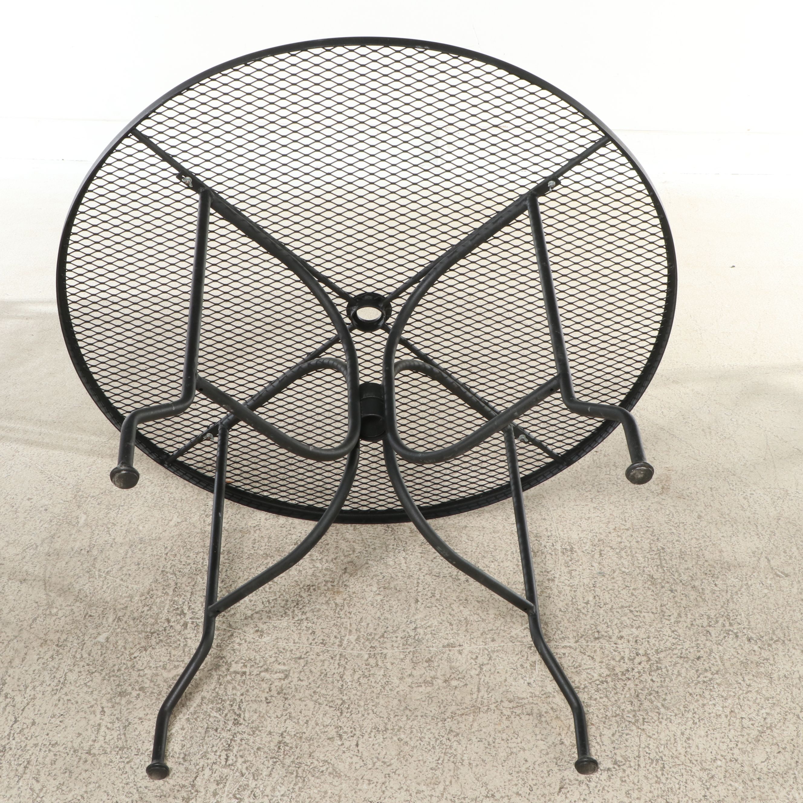 Russell Woodard Attr. Patio Dining Table with Six Barrel-Back Chairs