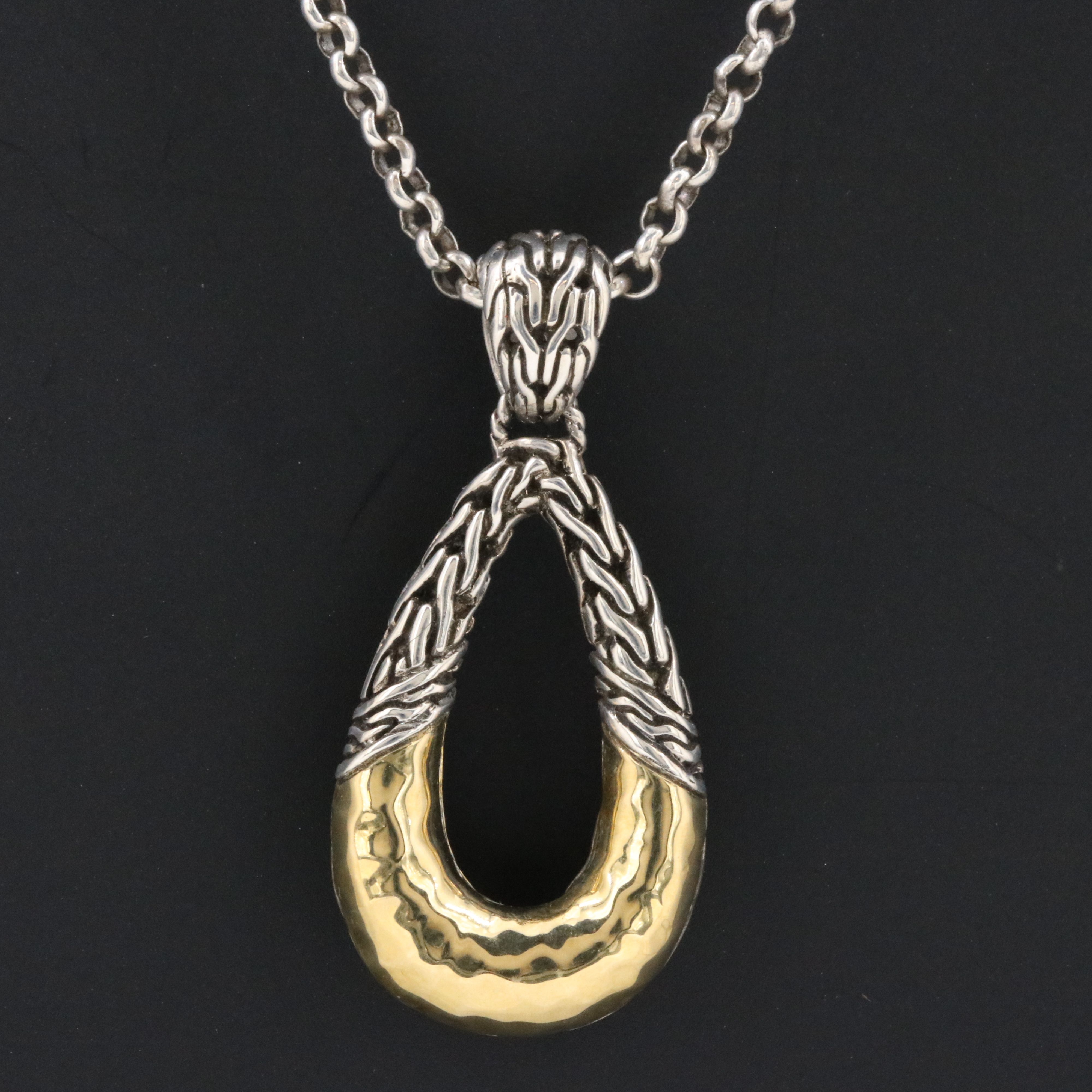 John Hardy Sterling Classic Chain Teardrop Necklace with 18K Bonded Accent