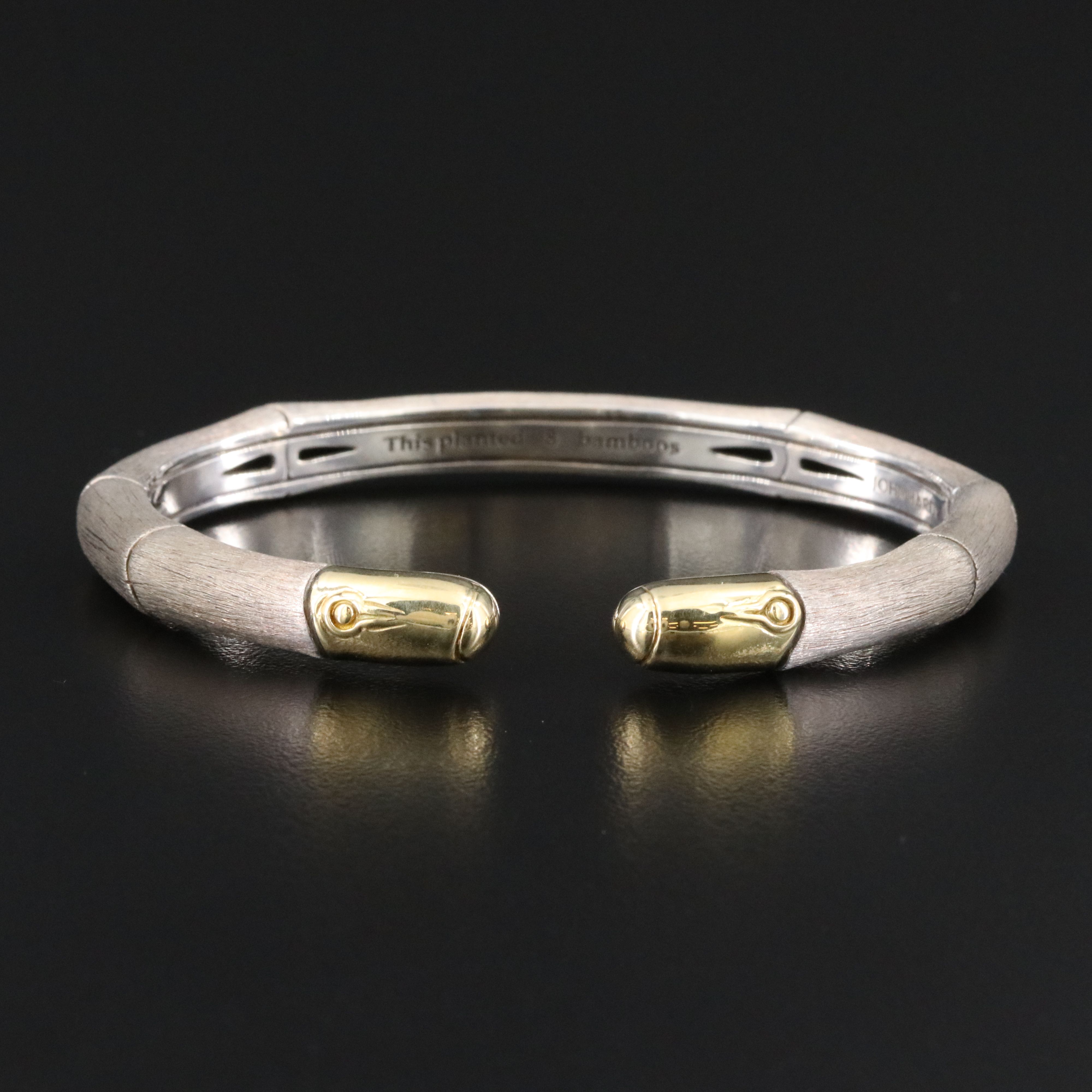 John Hardy Bamboo Sterling Brushed Finish Cuff Bracelet with 18K Accents