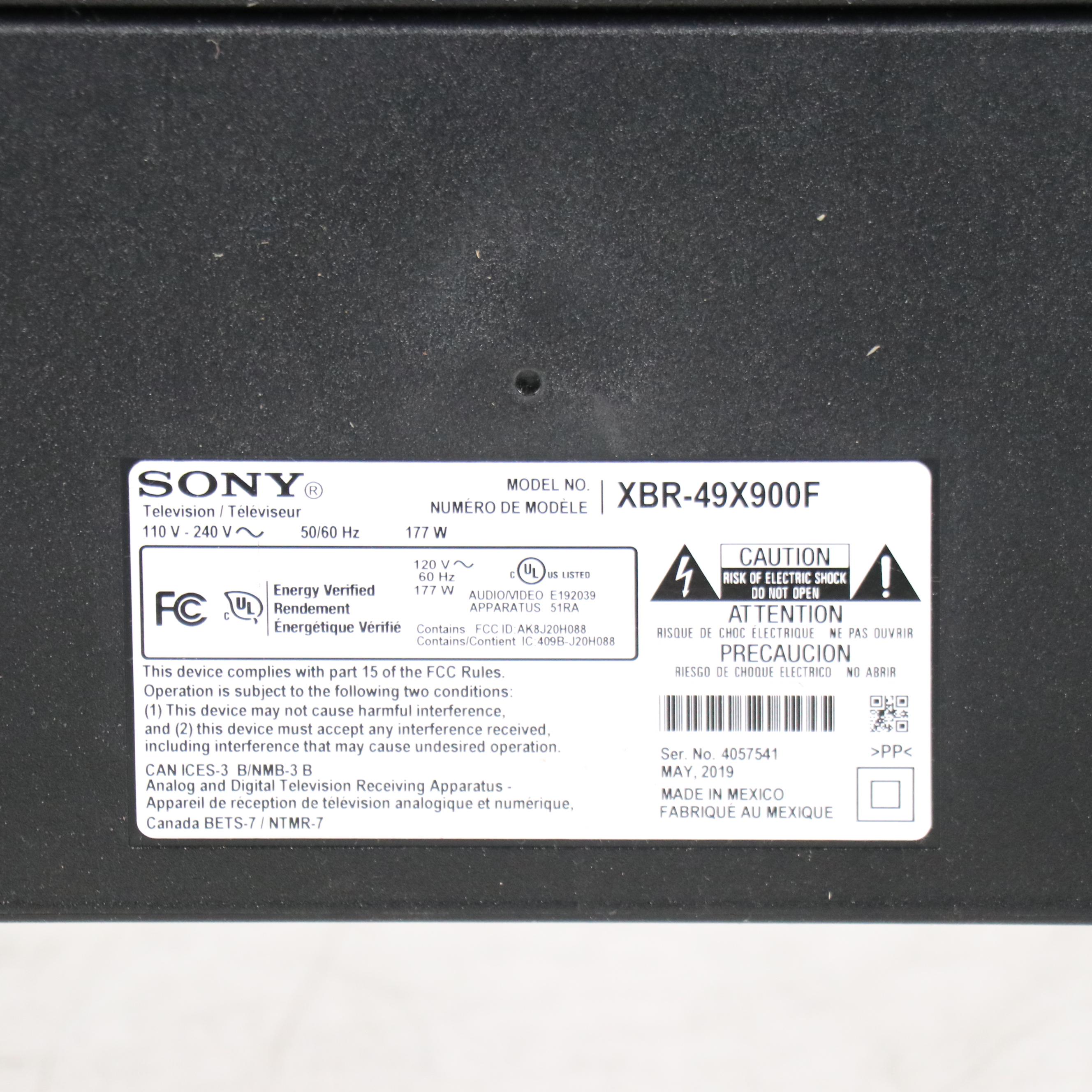 Sony 49" X900F Series LED Flat Screen TV with Feet and Remote