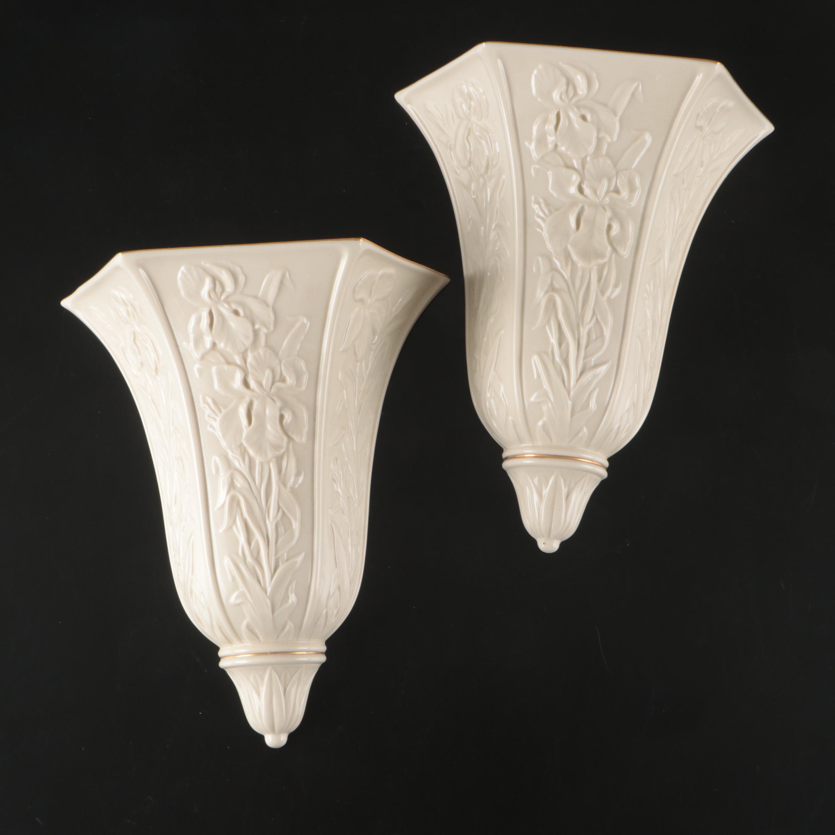 Lenox Masterpiece Collection Bone China Wall Vases with Iris Motif