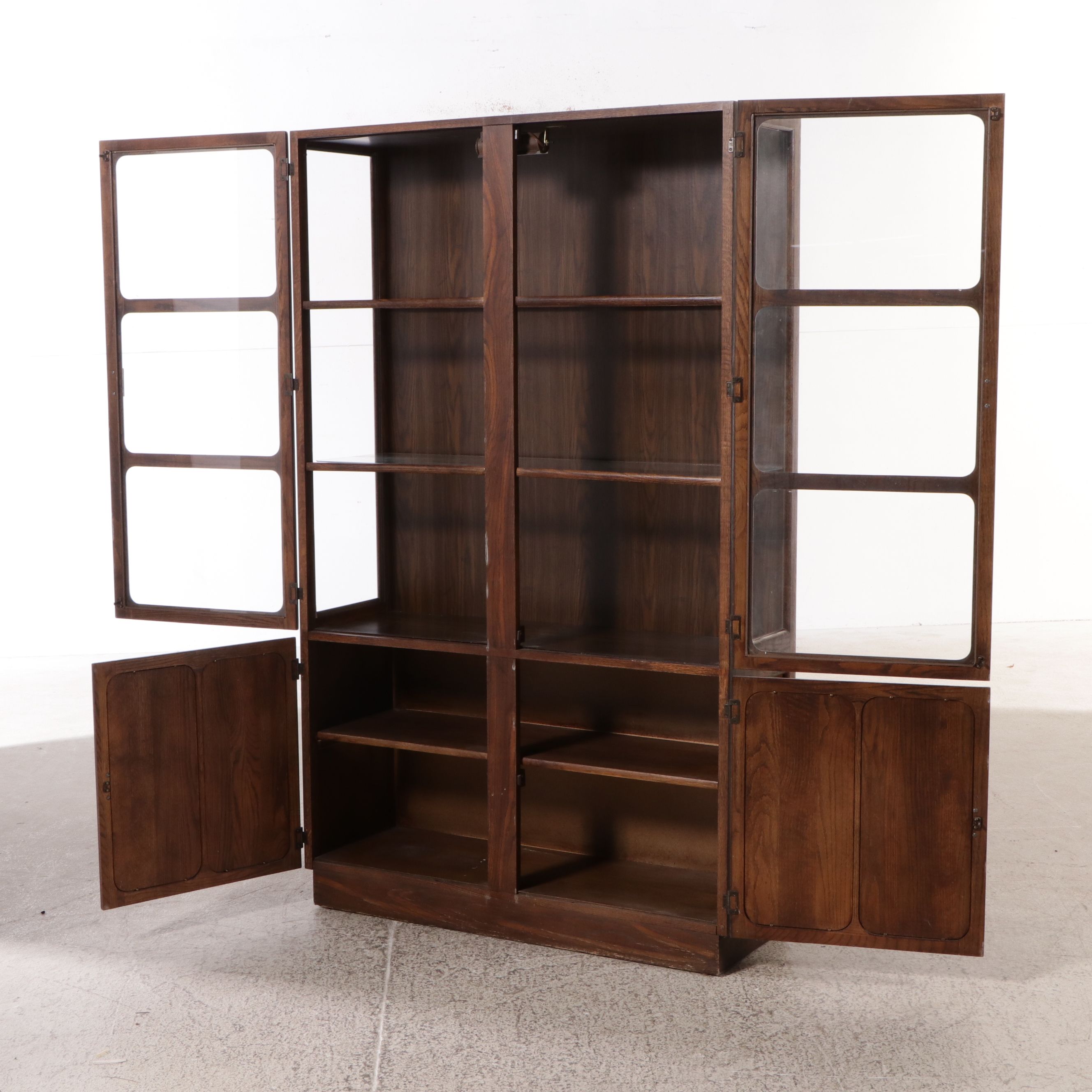 Mid-Century Illuminated Pecan China Cabinet