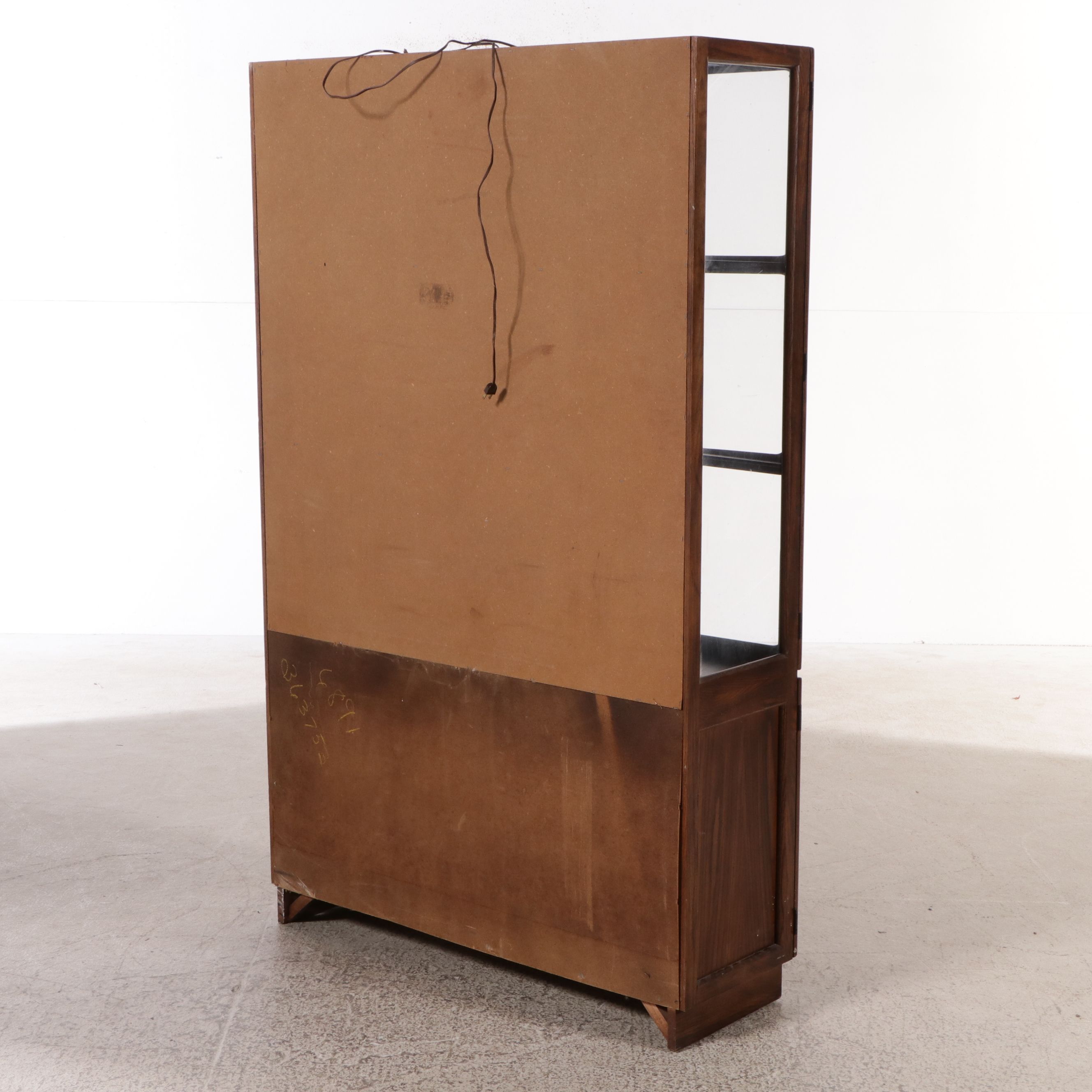 Mid-Century Illuminated Pecan China Cabinet