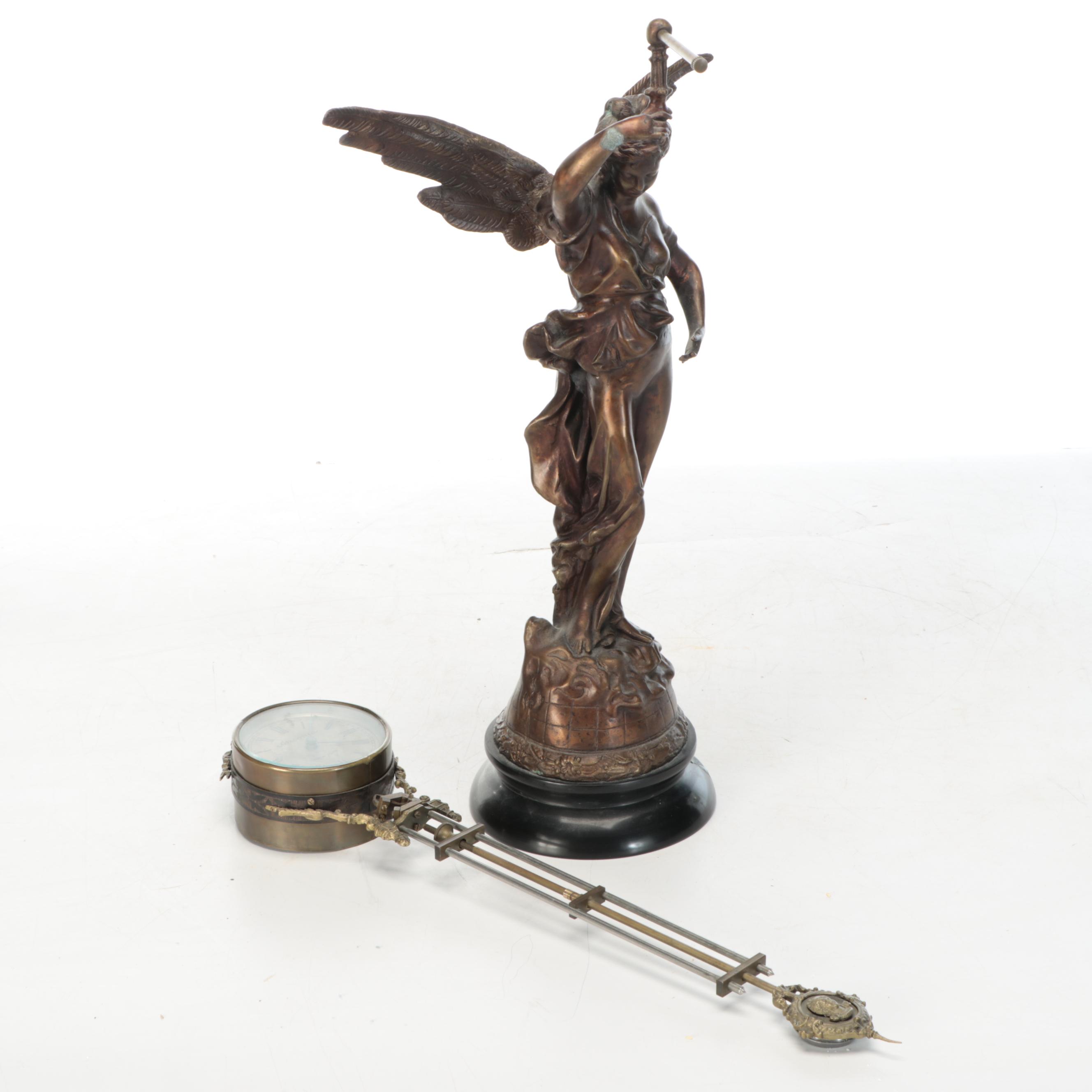 Ansonia "Gloria" Brass and Spelter Swinger Pendulum Clock