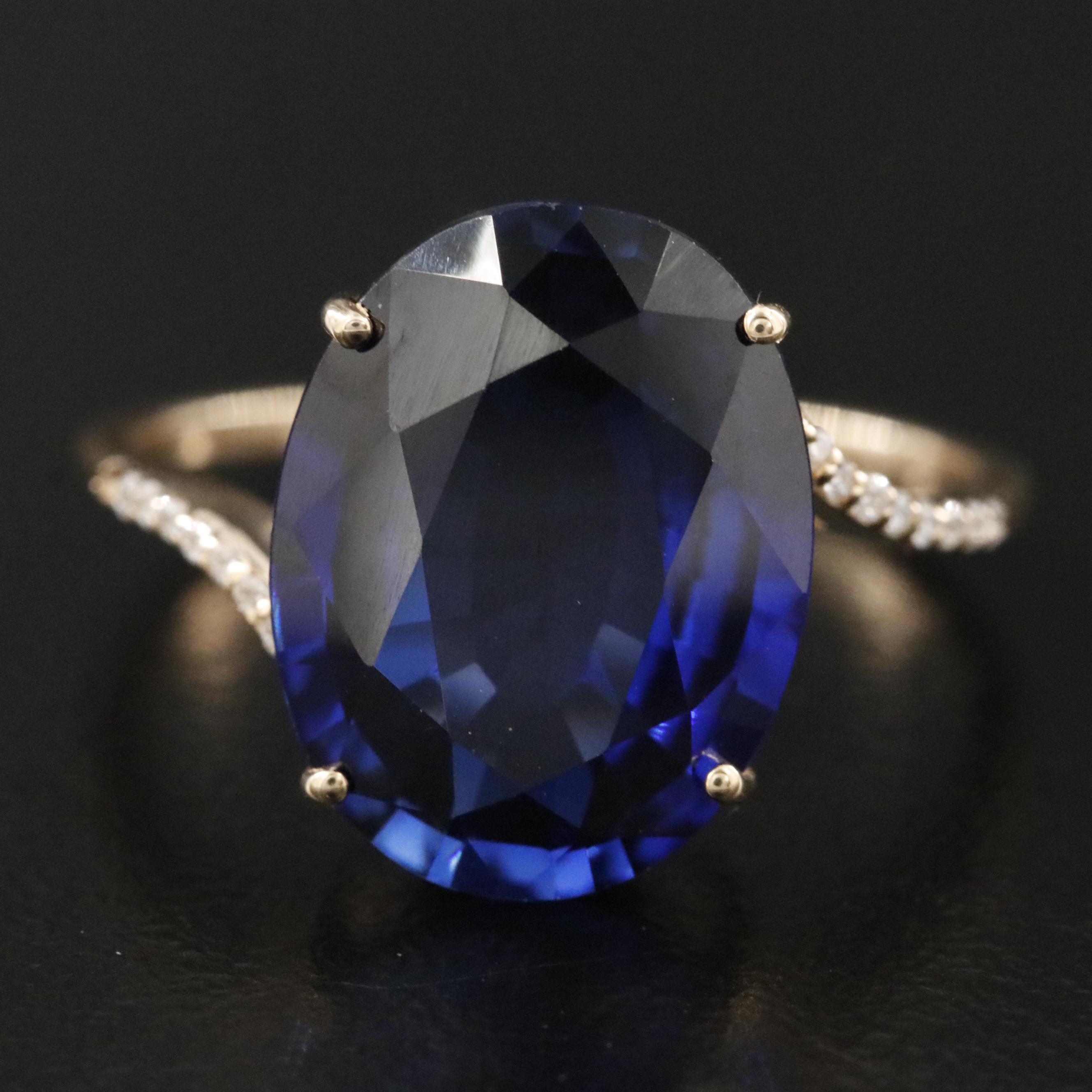 14K Sapphire and Moissanite Ring