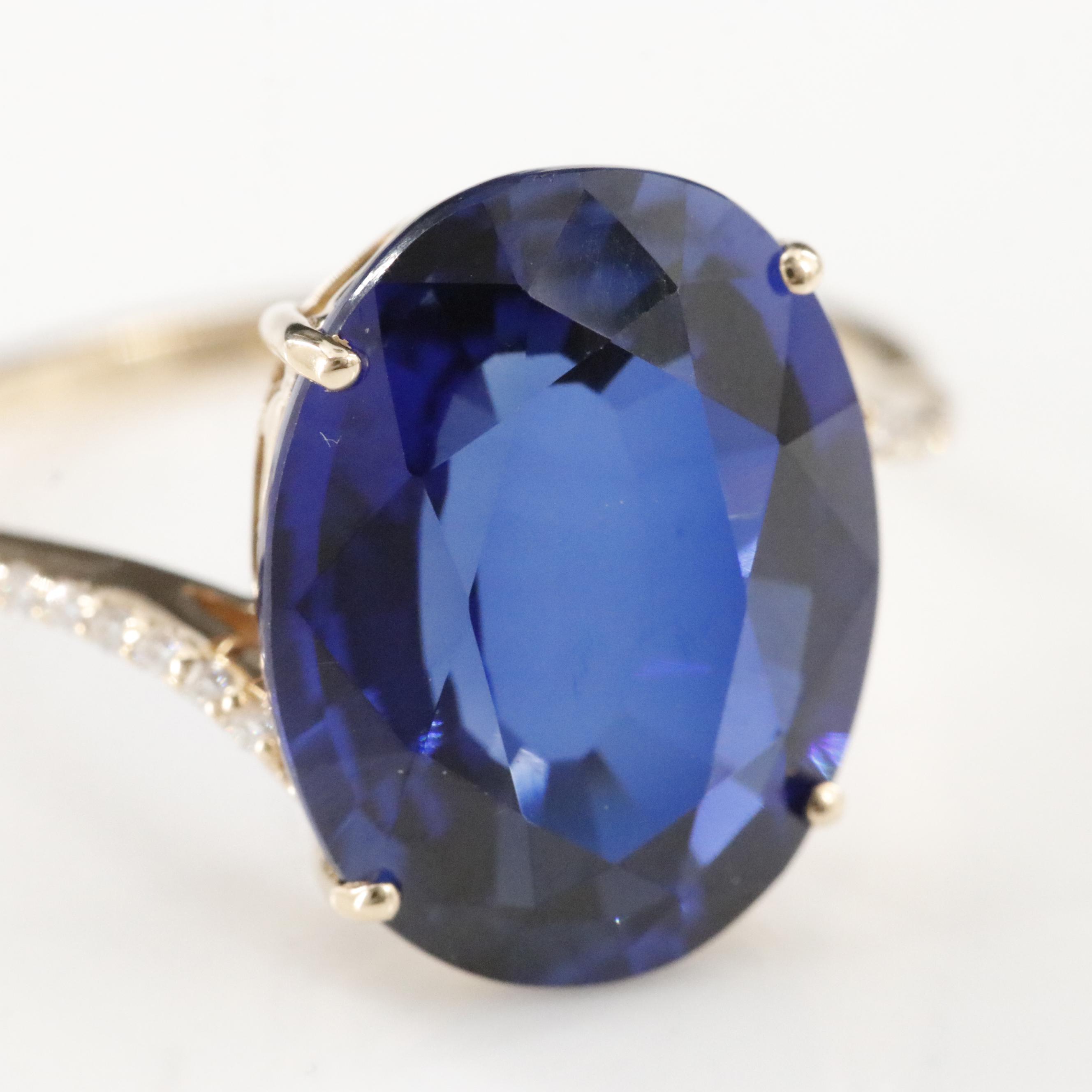 14K Sapphire and Moissanite Ring