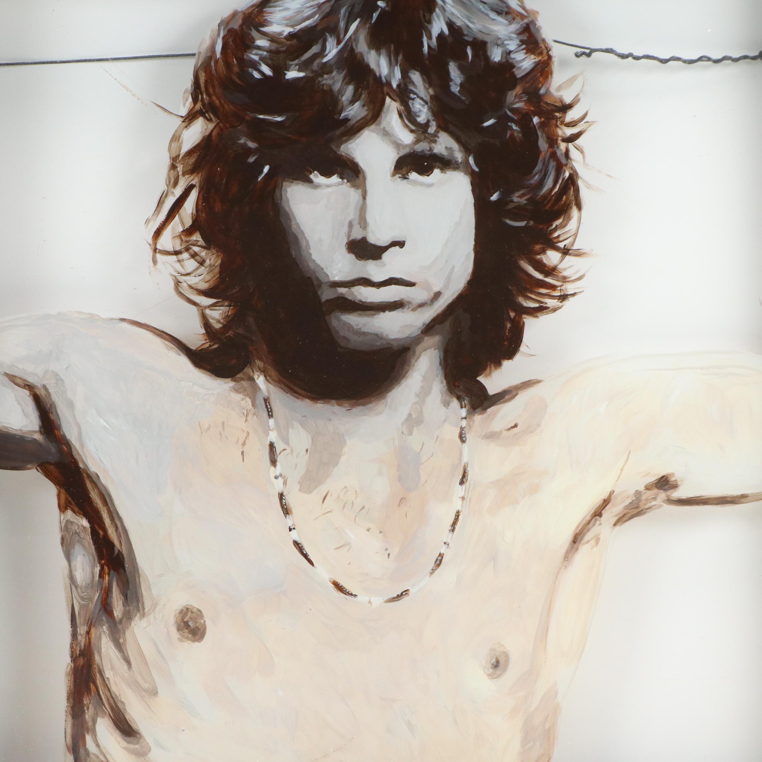 Amy Shepherd Jim Morrison Portrait Reverse Glass Painting in Window Pane, 2006