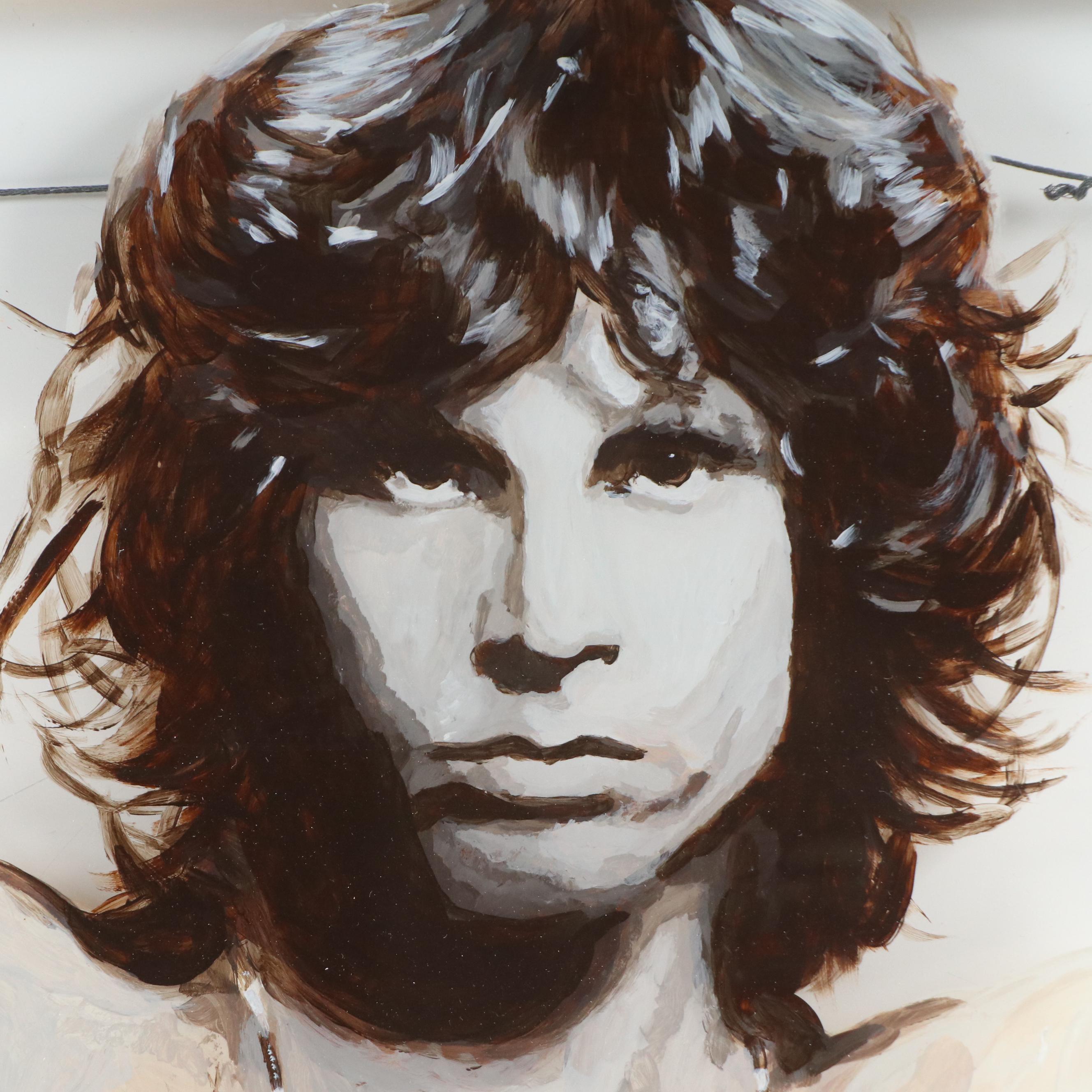 Amy Shepherd Jim Morrison Portrait Reverse Glass Painting in Window Pane, 2006