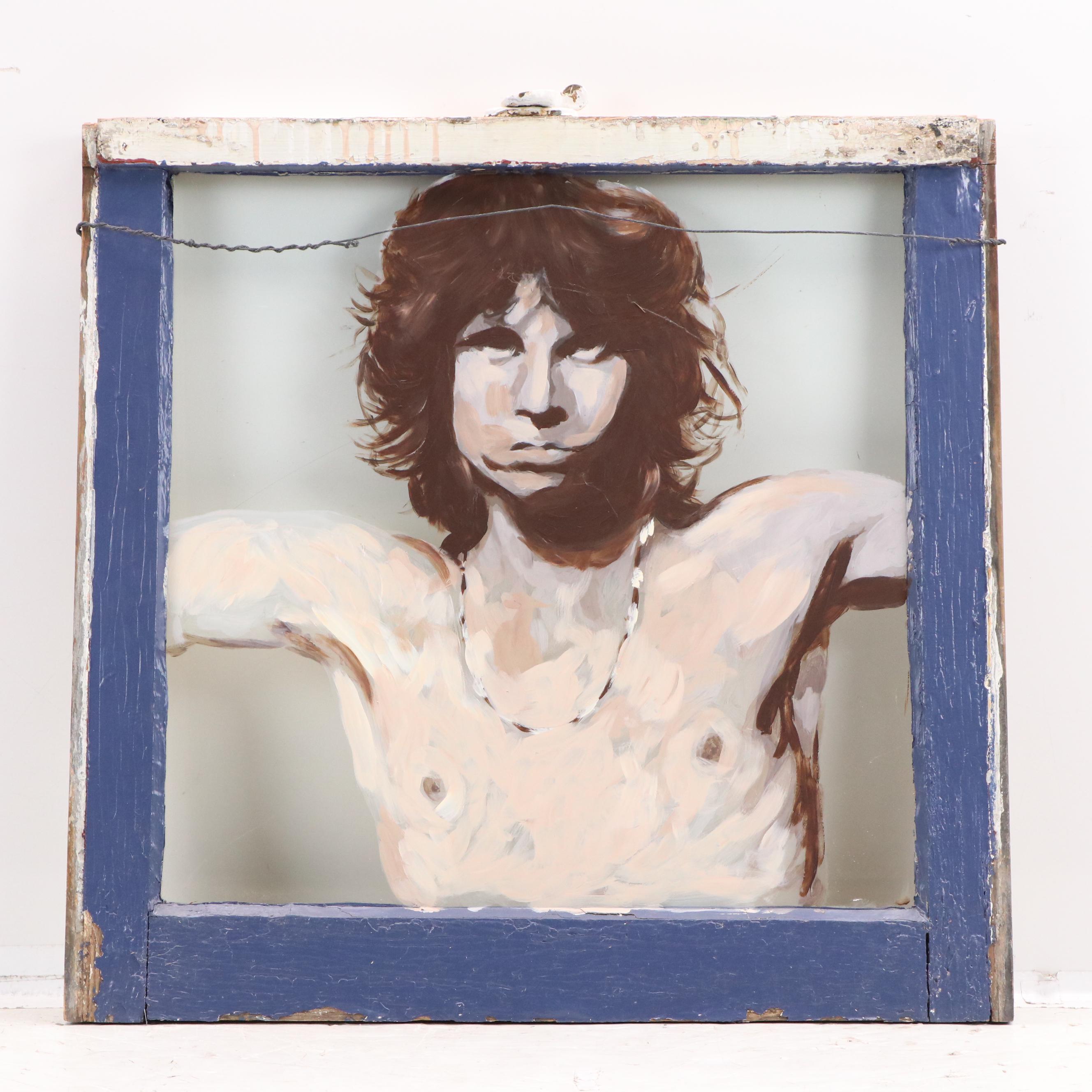 Amy Shepherd Jim Morrison Portrait Reverse Glass Painting in Window Pane, 2006