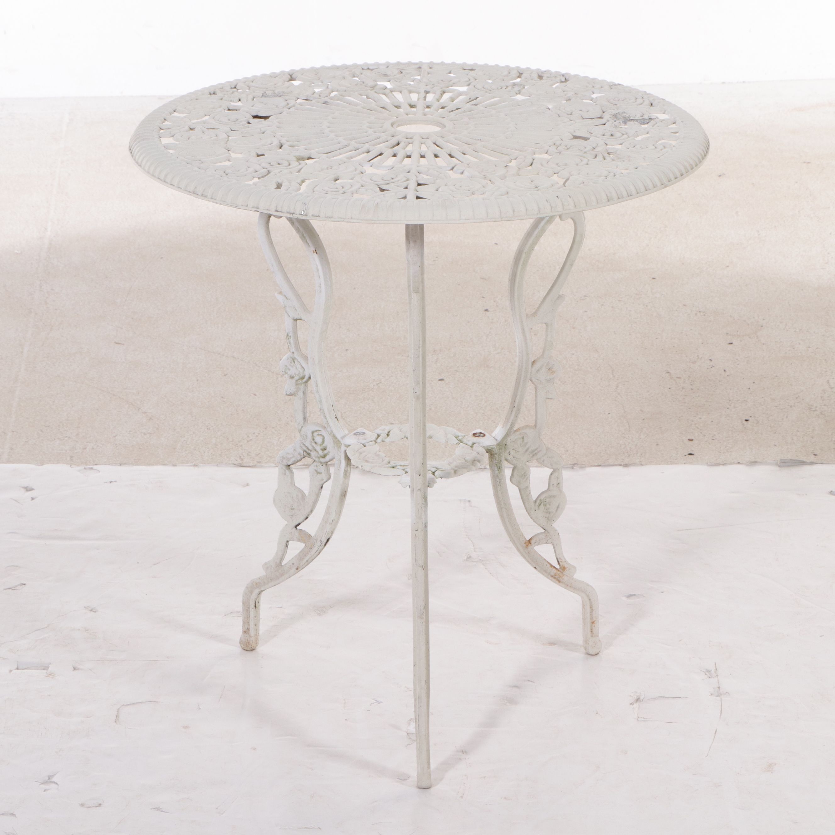 Victorian Style White-Painted Cast Metal Three-Piece Patio Bistro Dining Set