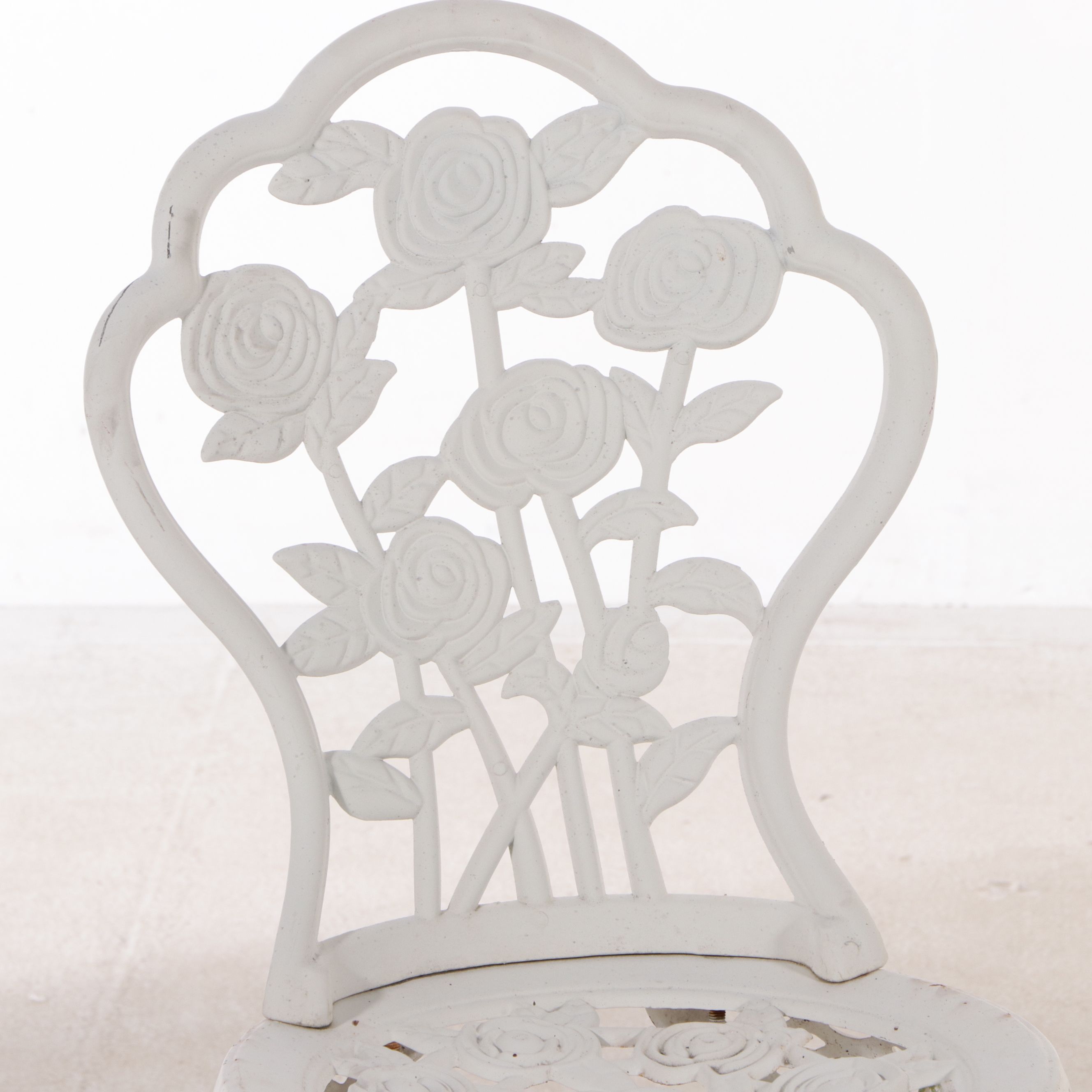 Victorian Style White-Painted Cast Metal Three-Piece Patio Bistro Dining Set