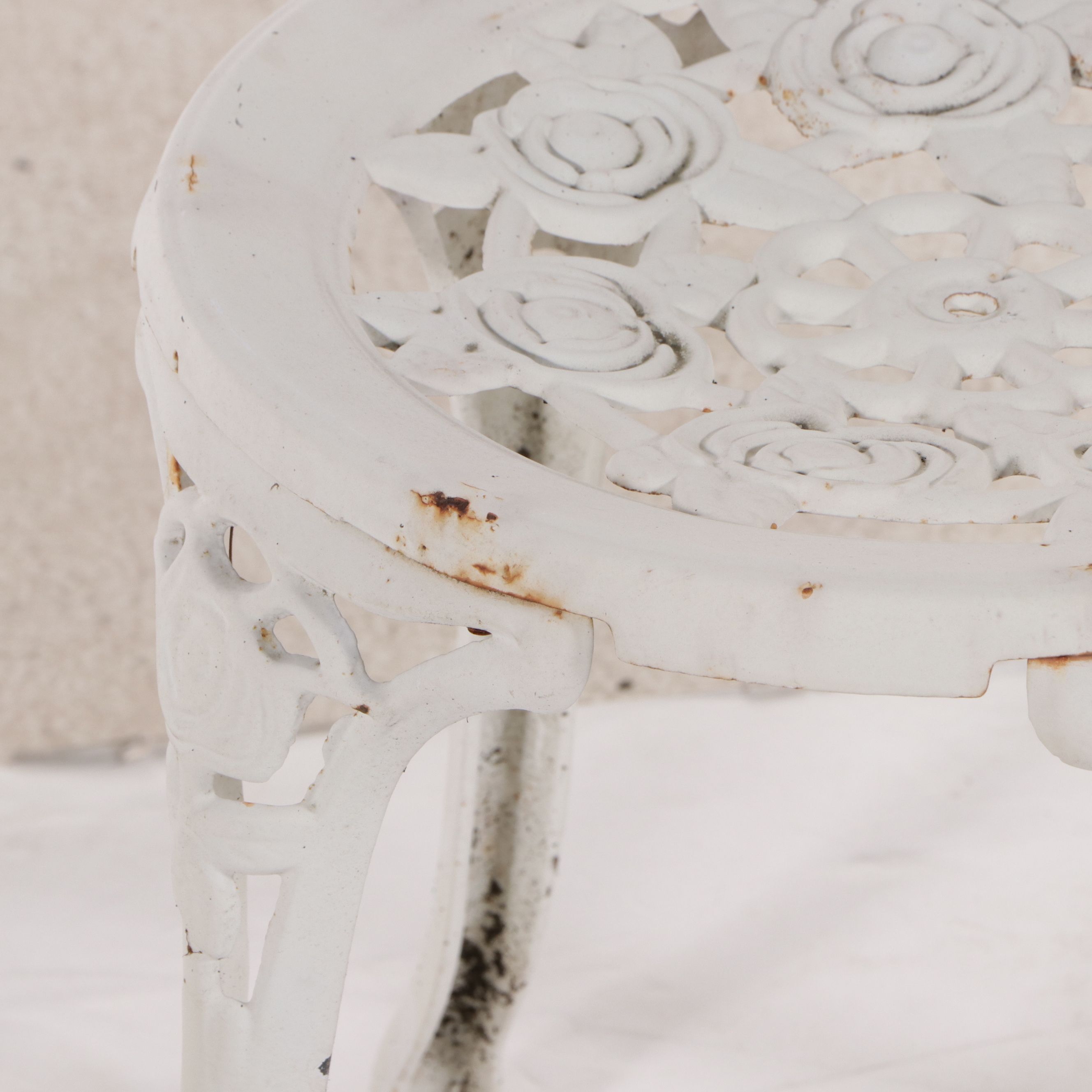 Victorian Style White-Painted Cast Metal Three-Piece Patio Bistro Dining Set