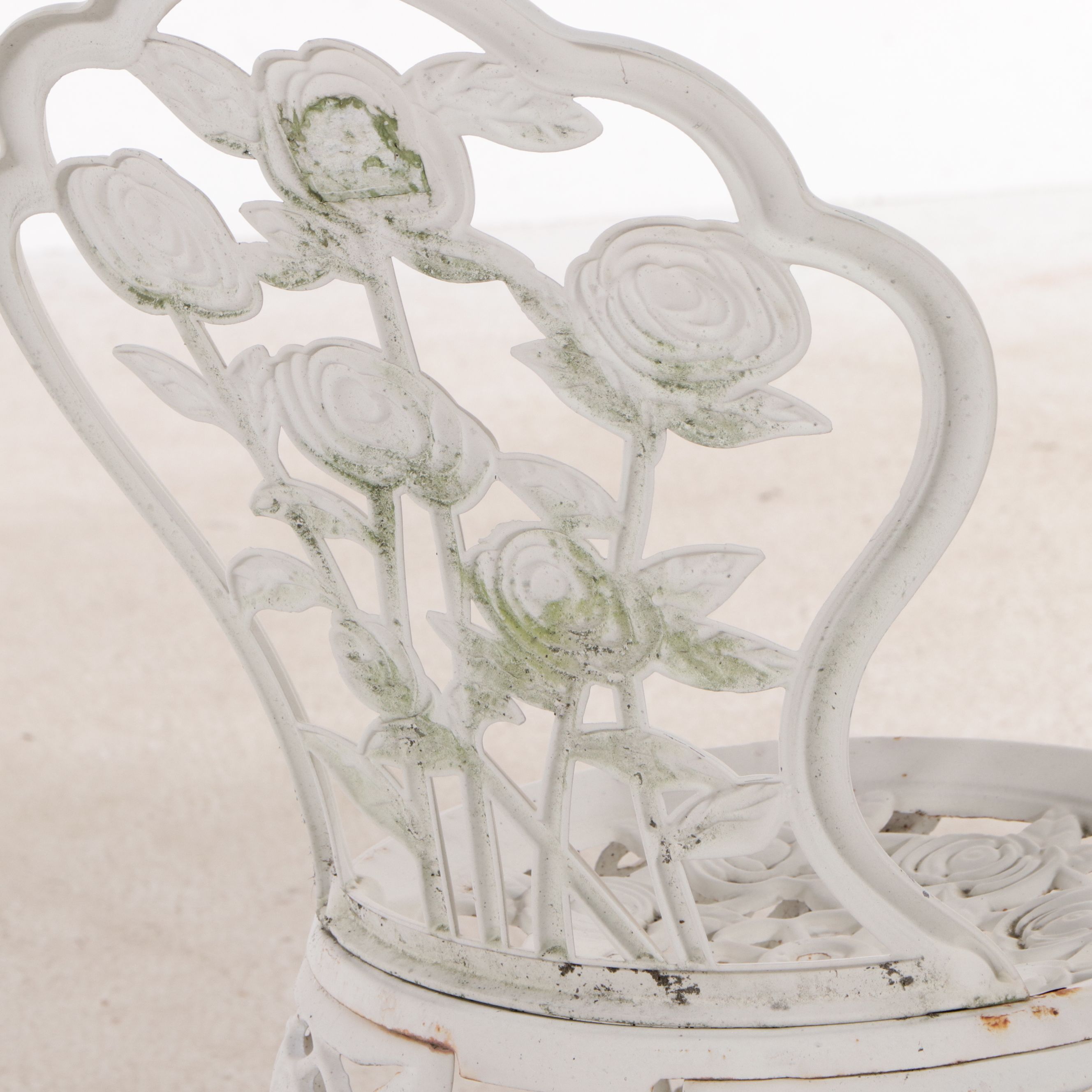 Victorian Style White-Painted Cast Metal Three-Piece Patio Bistro Dining Set