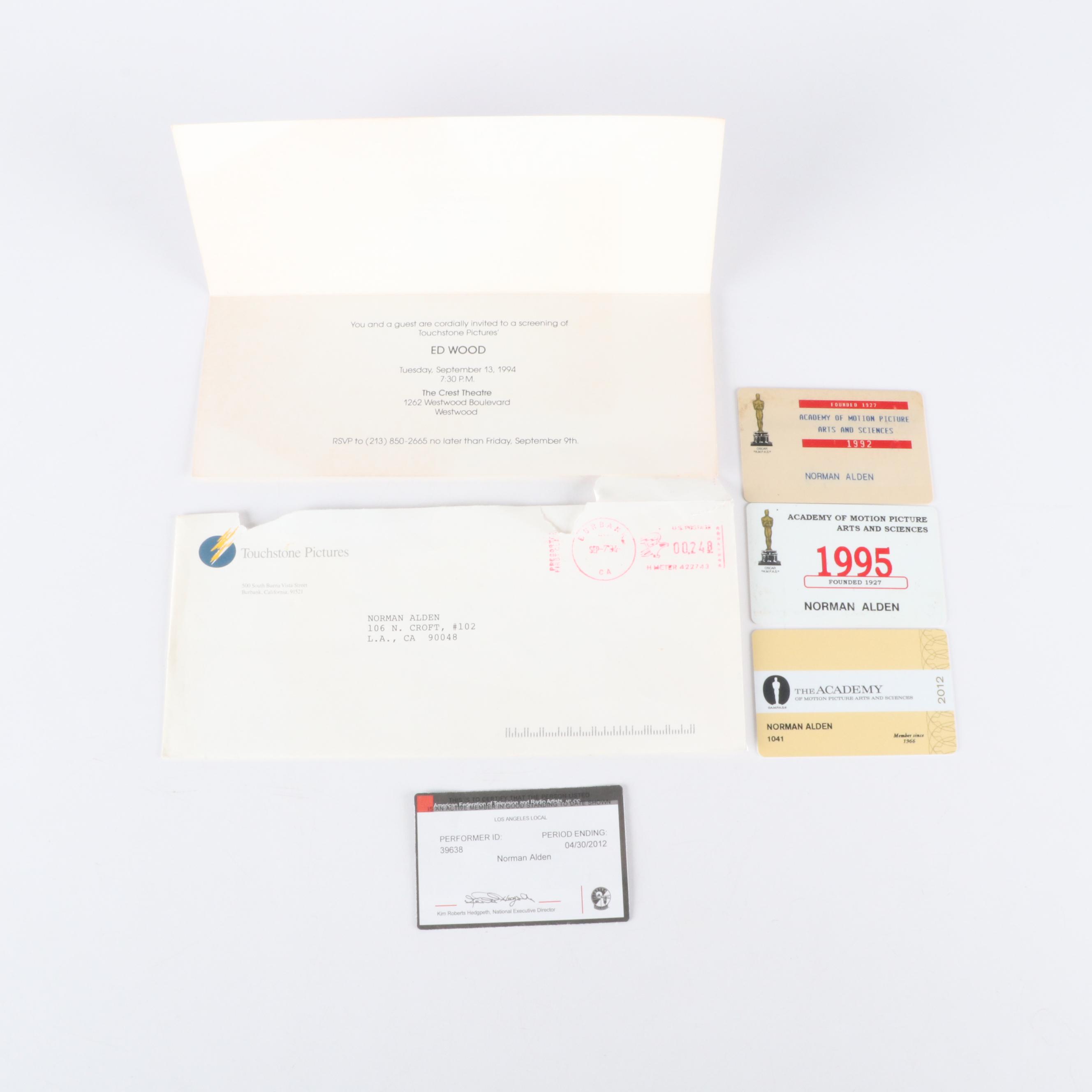 Norman Alden Personal Academy Membership Cards with Pins and More