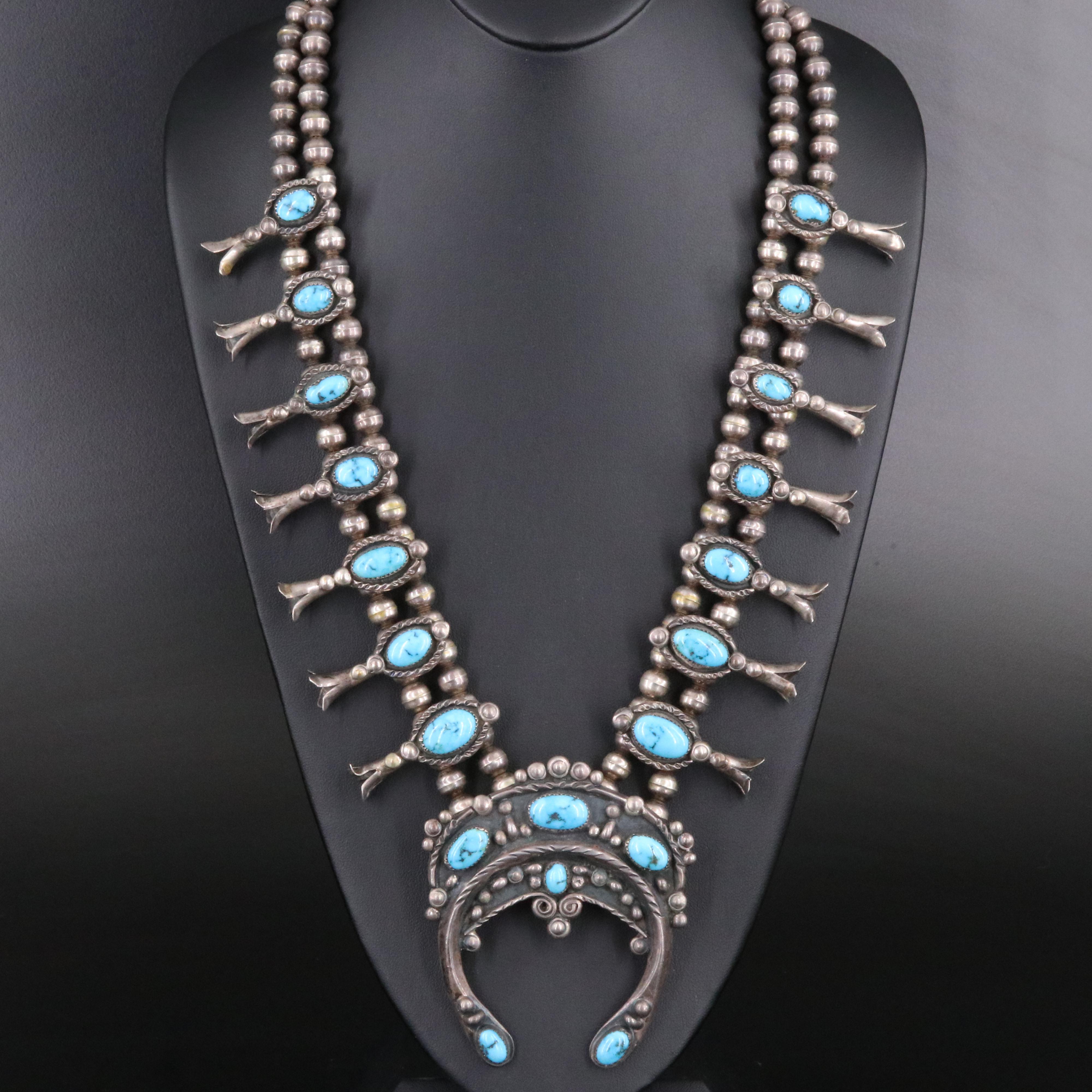 Jimmie Long Navajo Diné Sterling Squash Blossom Necklace