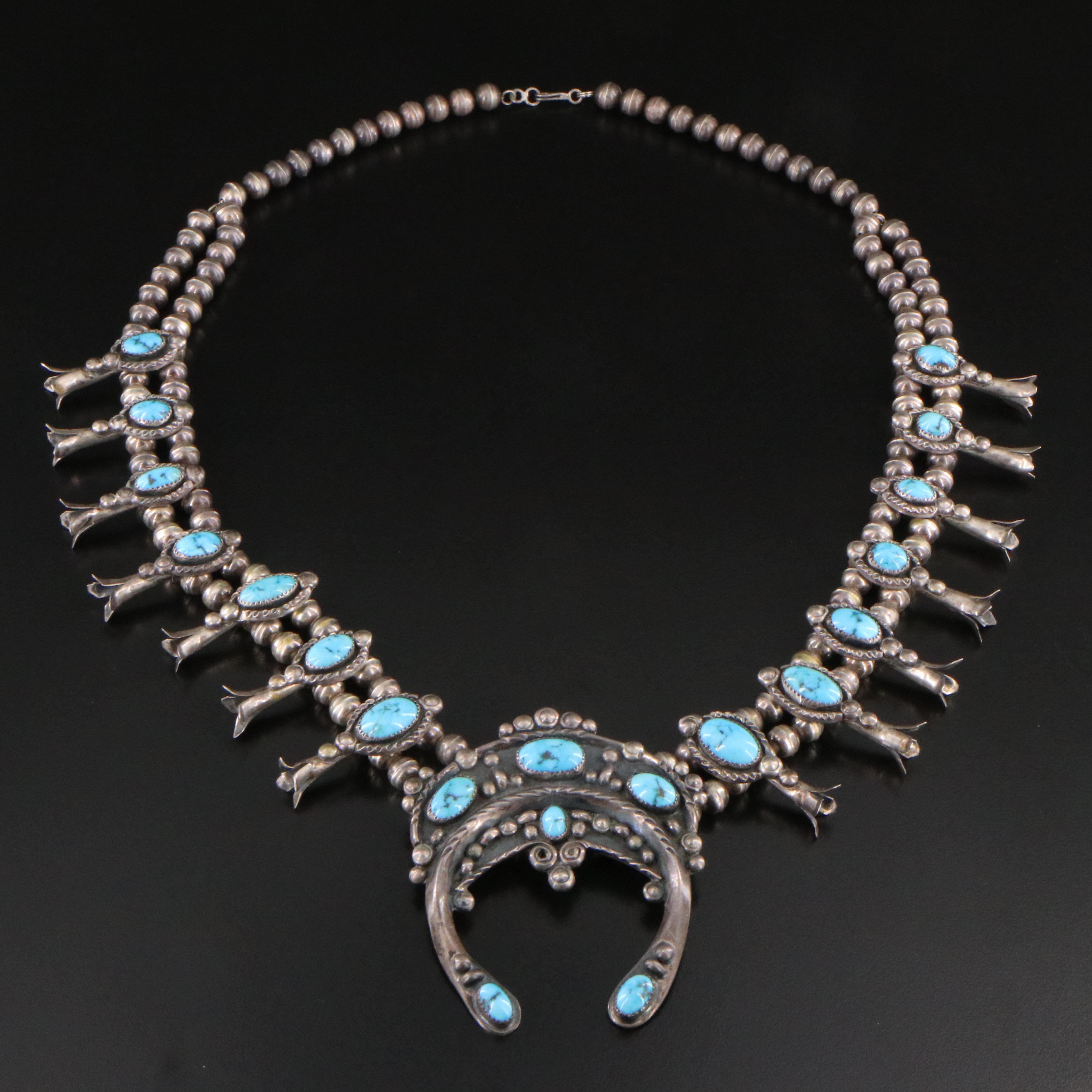 Jimmie Long Navajo Diné Sterling Squash Blossom Necklace
