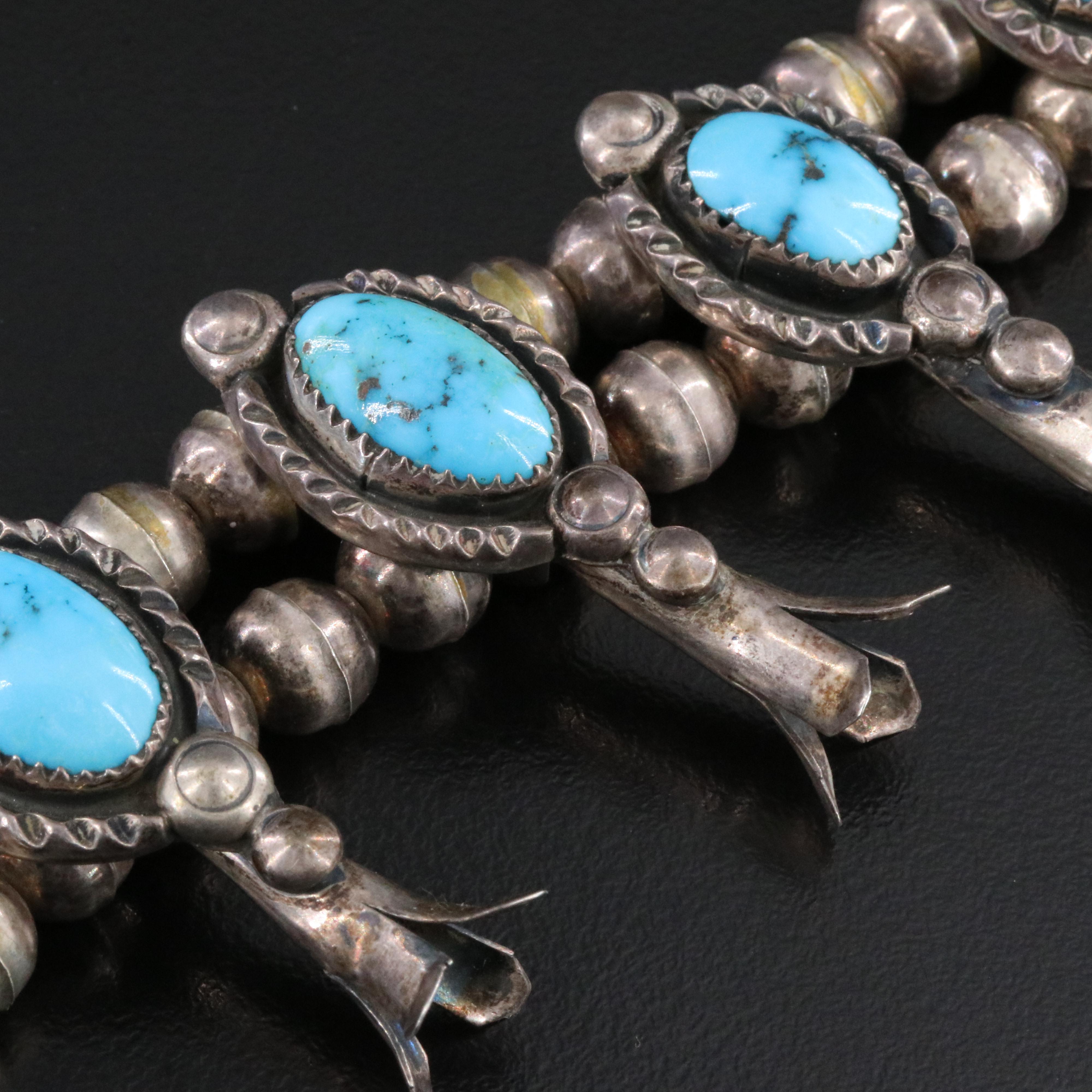 Jimmie Long Navajo Diné Sterling Squash Blossom Necklace