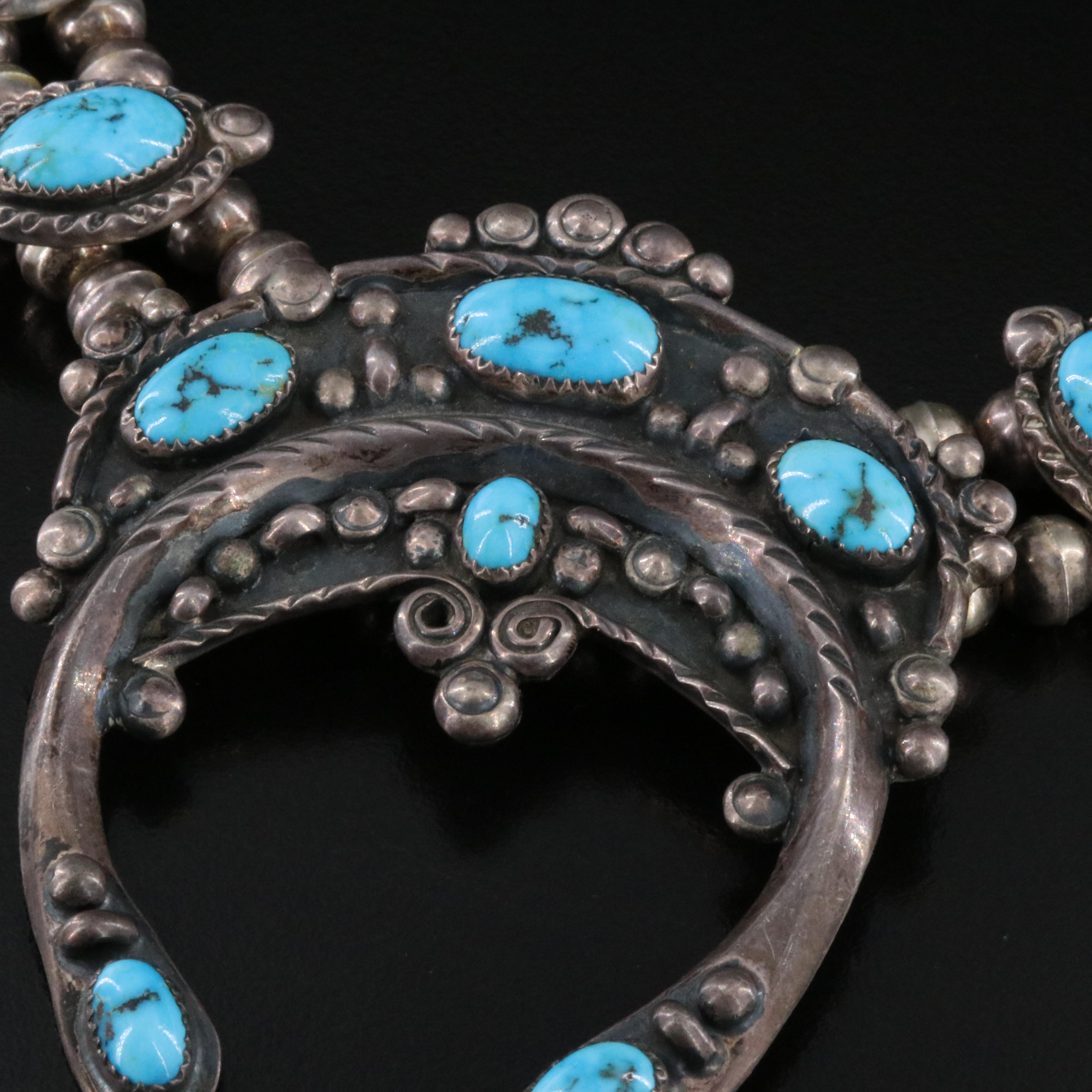 Jimmie Long Navajo Diné Sterling Squash Blossom Necklace