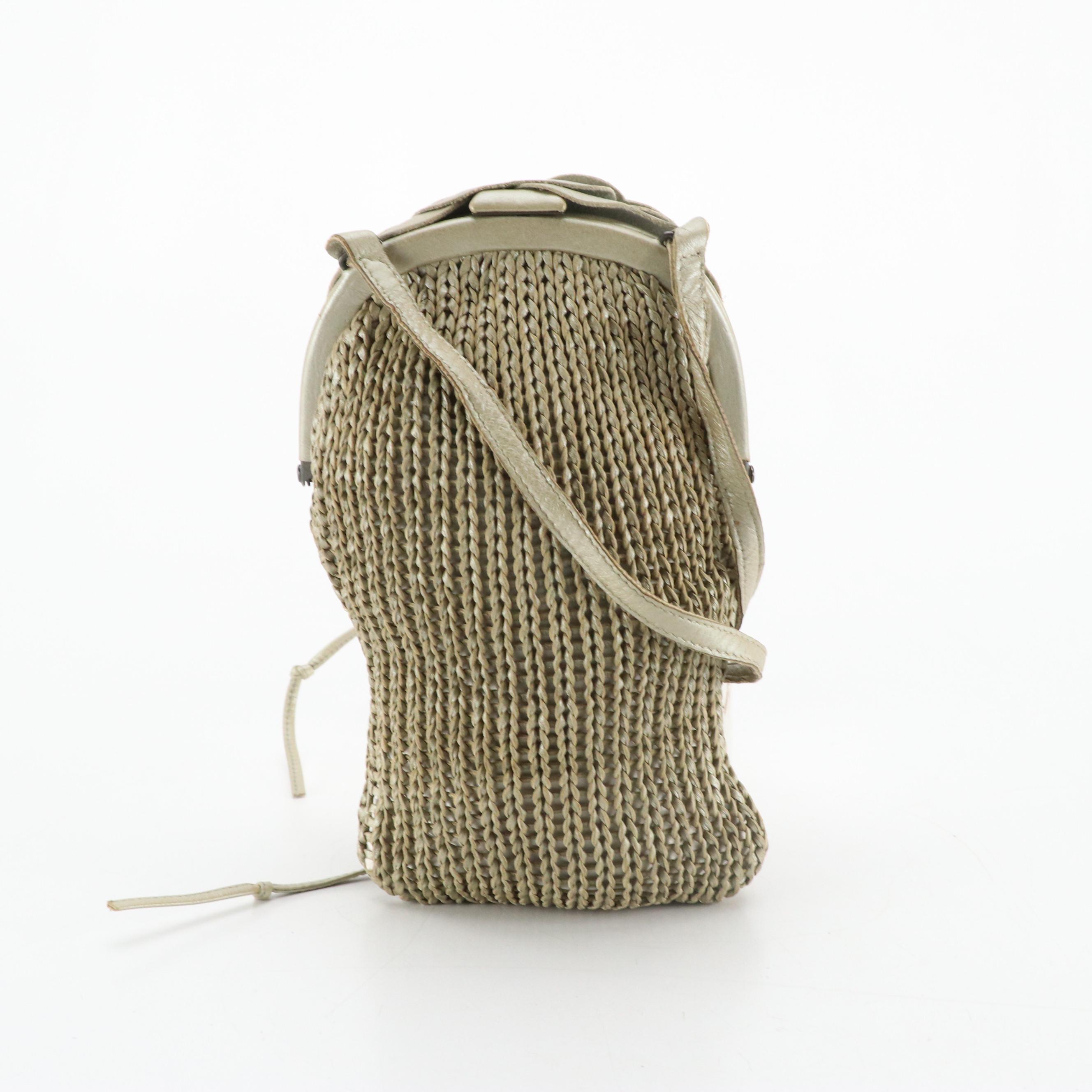 Bottega Veneta Vintage Woven Metallic Leather Flower Pouch