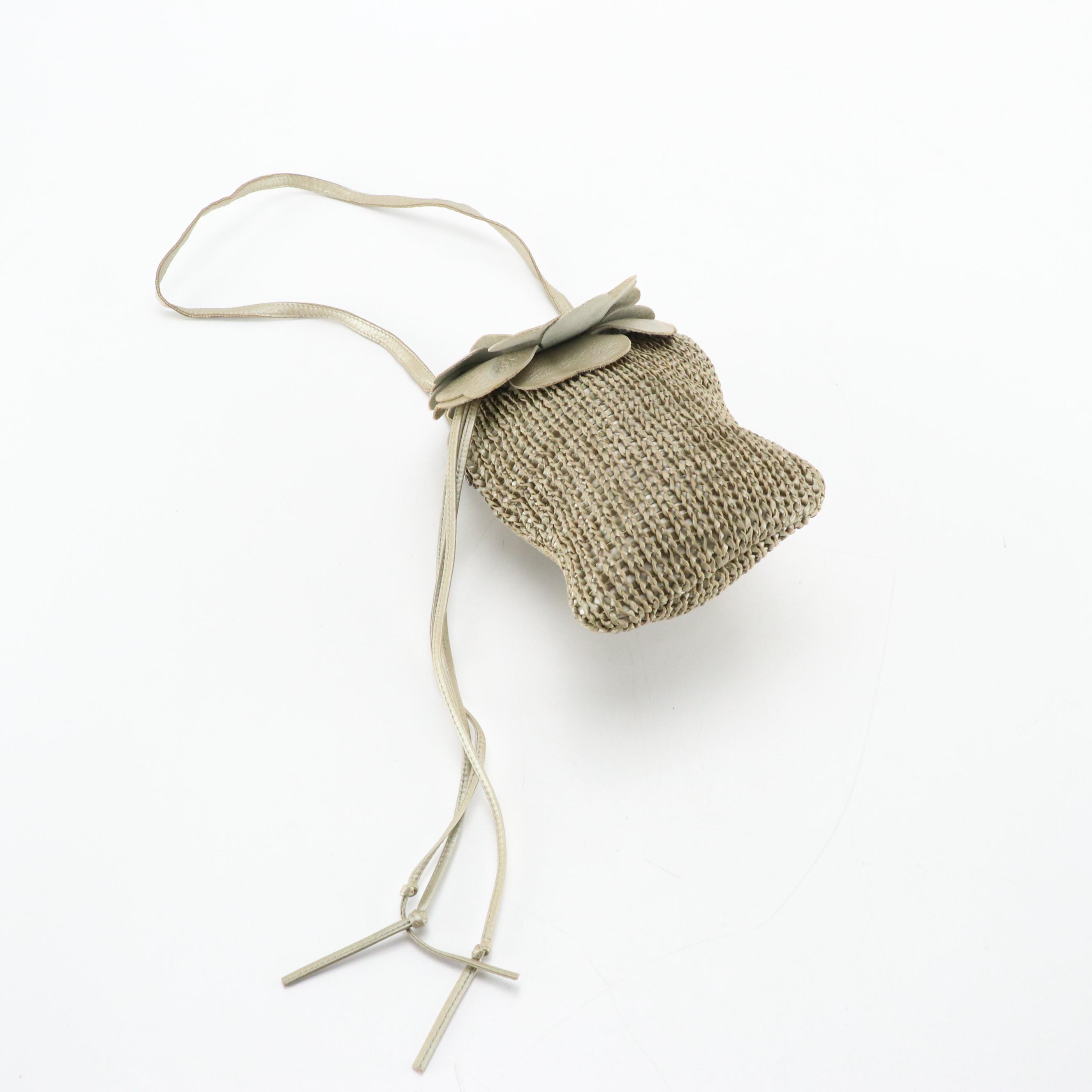 Bottega Veneta Vintage Woven Metallic Leather Flower Pouch
