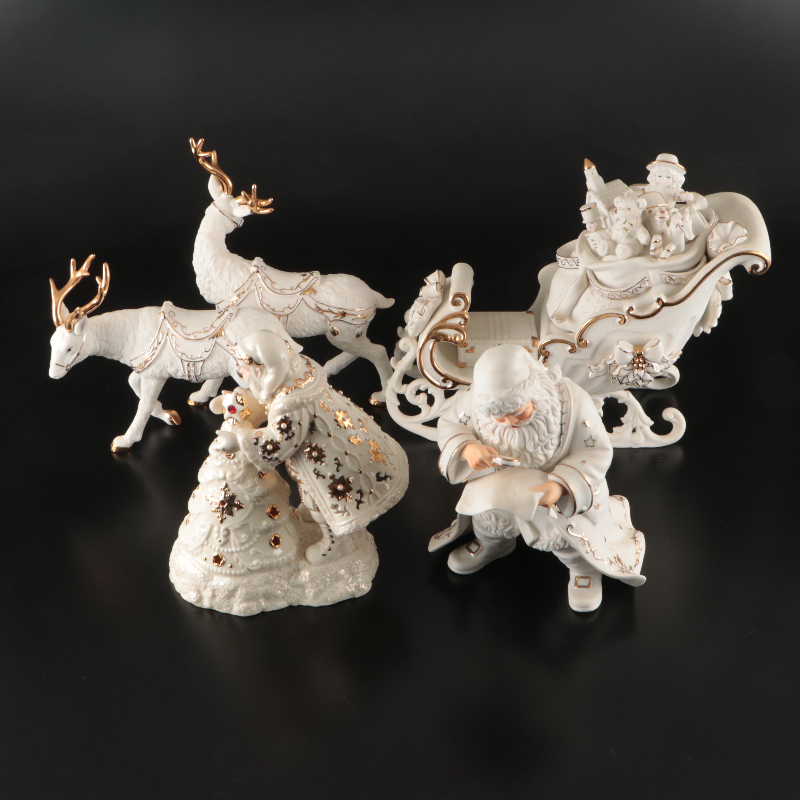 Lenox "Florentine and Pearl" Santa with O'Well China Holiday Figurines