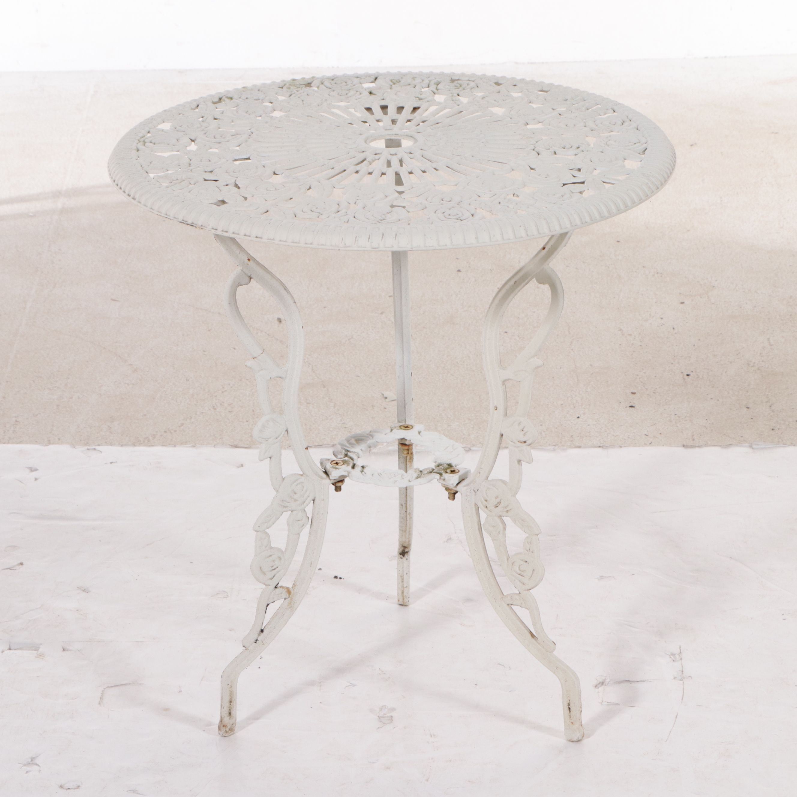 Victorian Style White-Painted Cast Metal Three-Piece Patio Bistro Dining Set