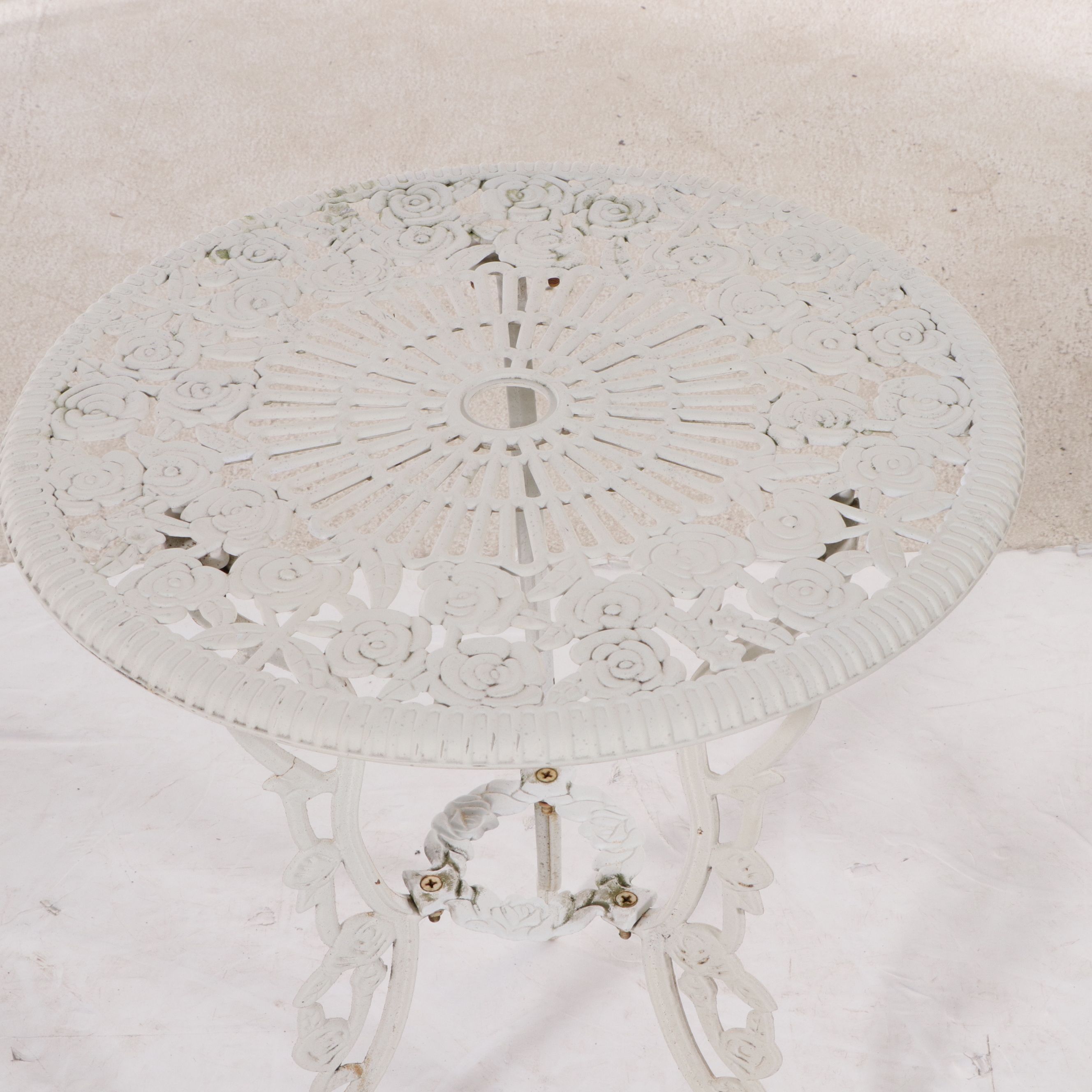 Victorian Style White-Painted Cast Metal Three-Piece Patio Bistro Dining Set