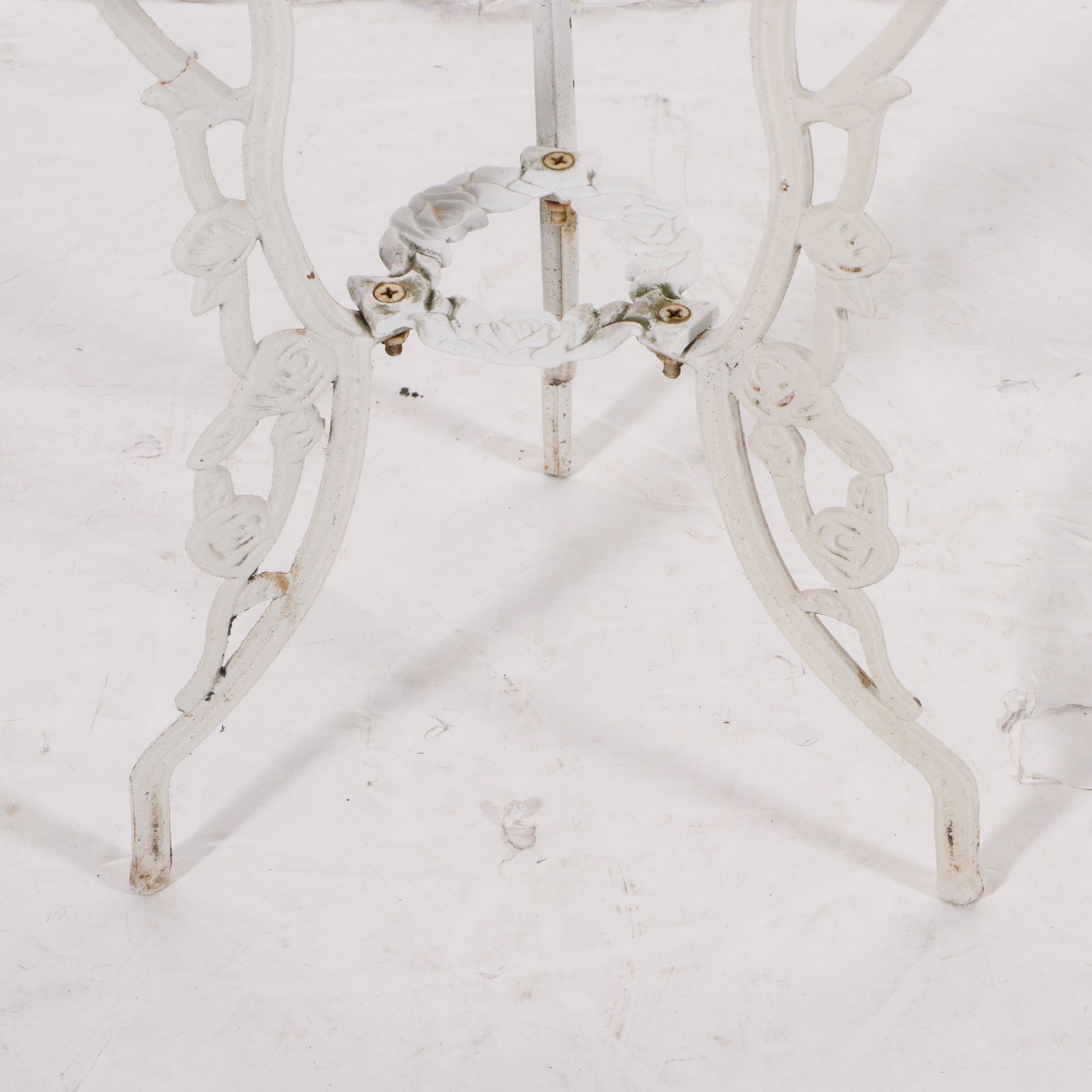 Victorian Style White-Painted Cast Metal Three-Piece Patio Bistro Dining Set