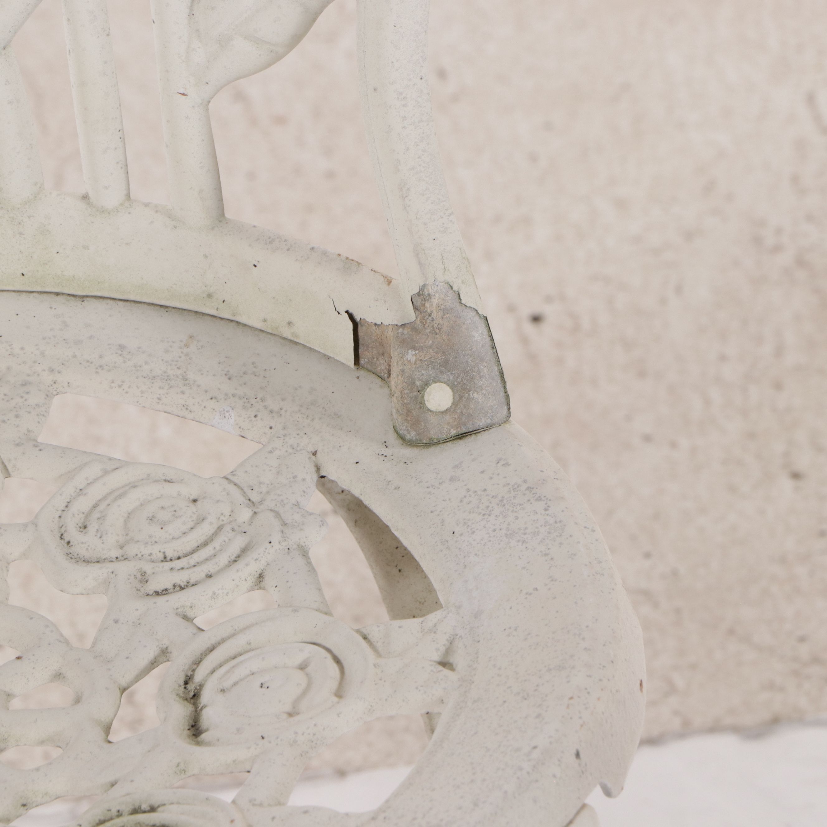 Victorian Style White-Painted Cast Metal Three-Piece Patio Bistro Dining Set