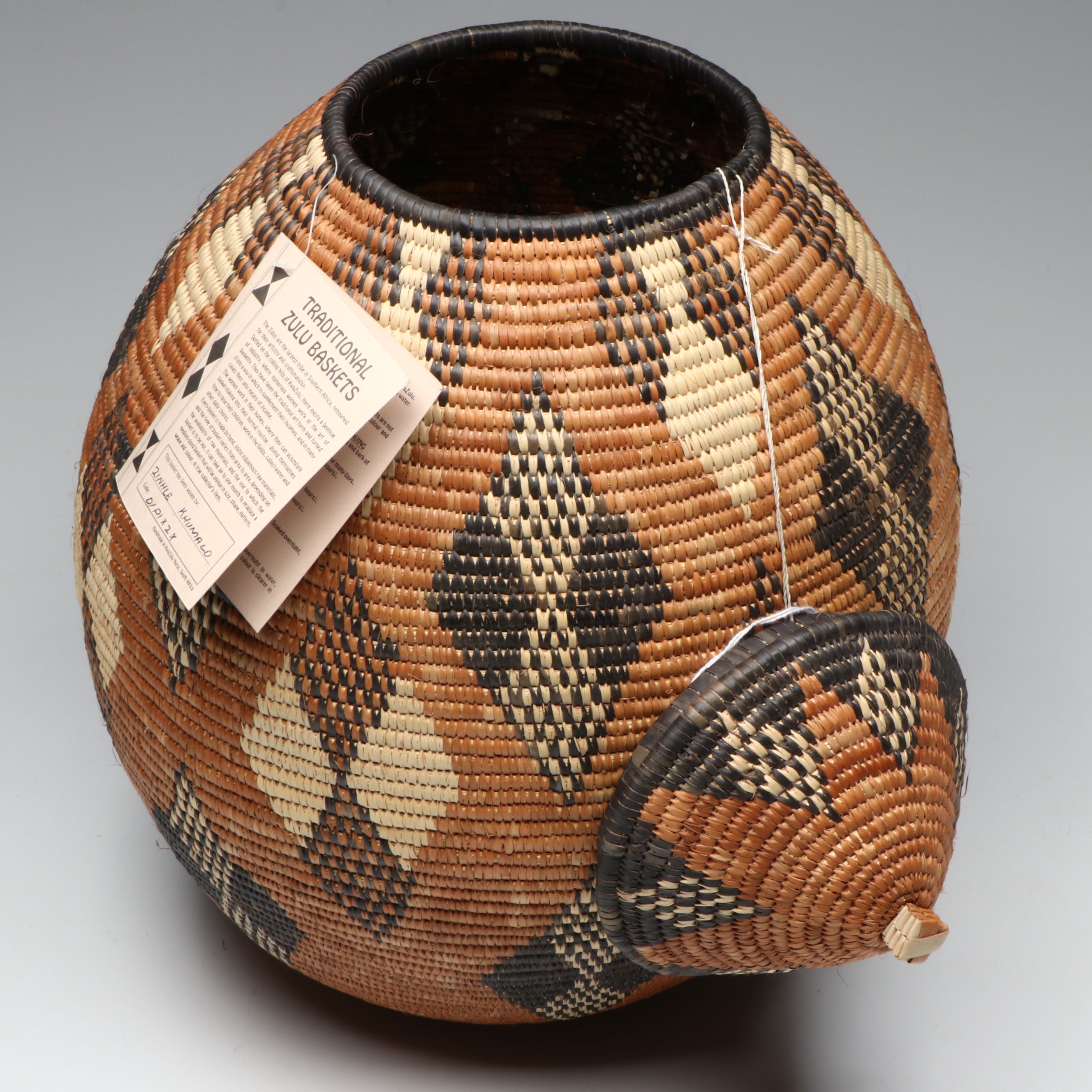 Zinhle Khumalo South African Zulu Ilala Palm Egg-Shaped Basket
