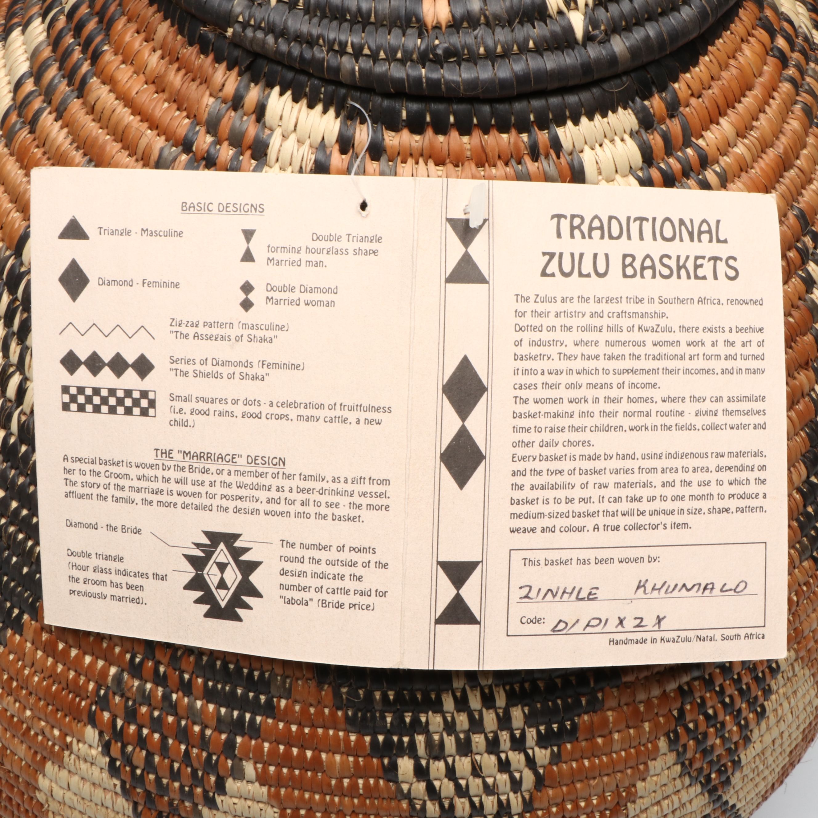 Zinhle Khumalo South African Zulu Ilala Palm Egg-Shaped Basket