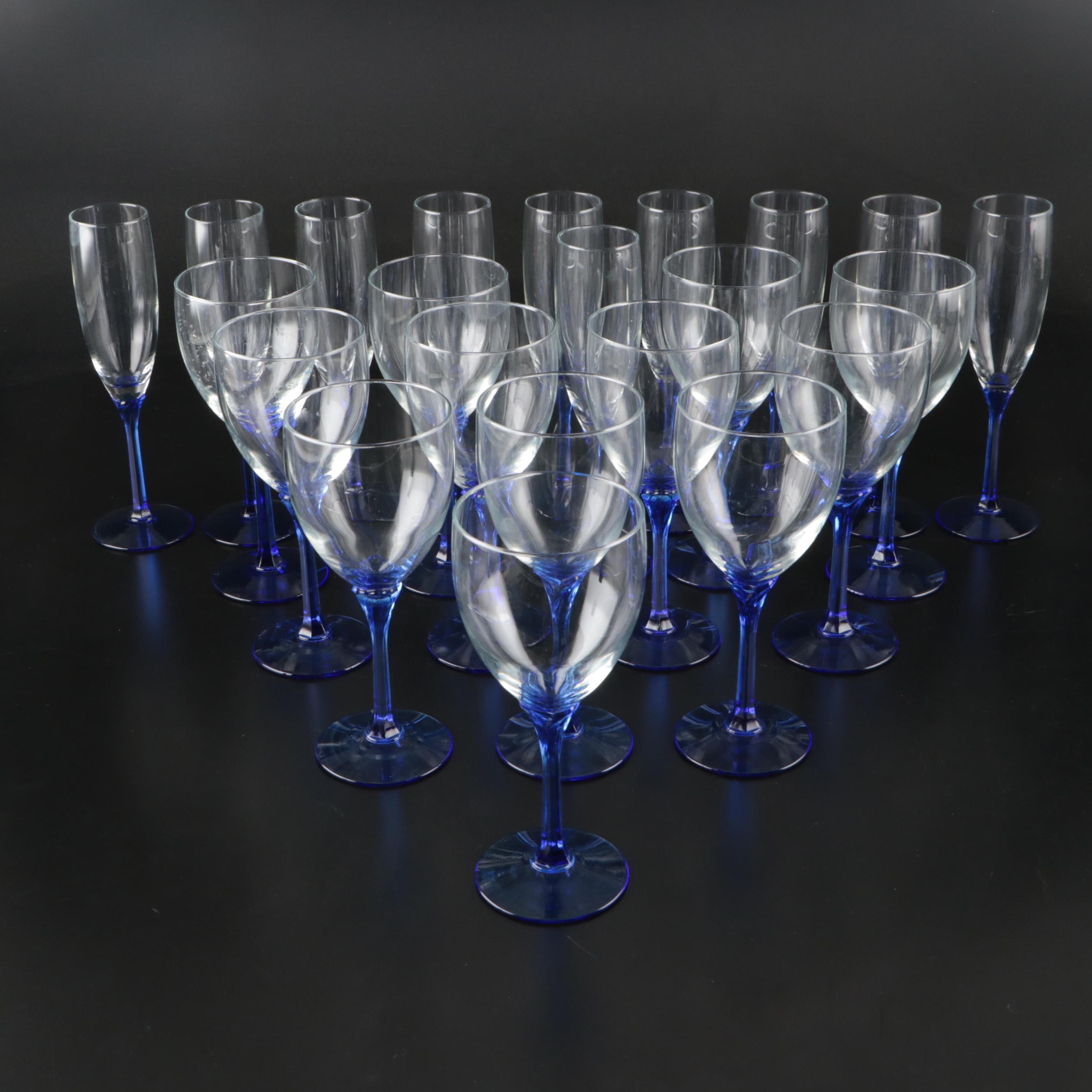 Libbey Glass "Domaine Blue" Water Goblets and Champagne Flutes