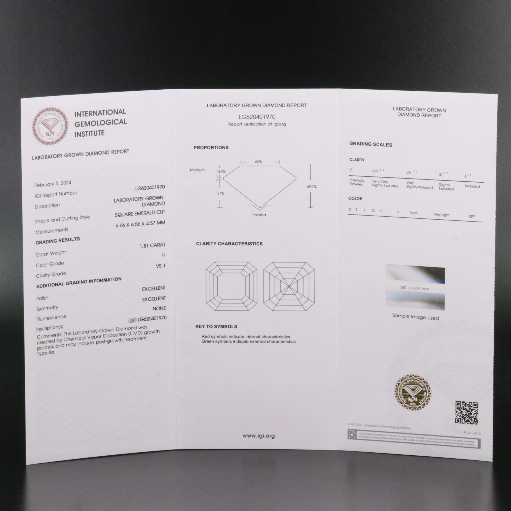 Loose 1.81 CT Lab Grown Diamond with IGI Report